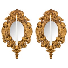 Pair of French 19th Century Baroque Style Ormolu Mirrored Sconces