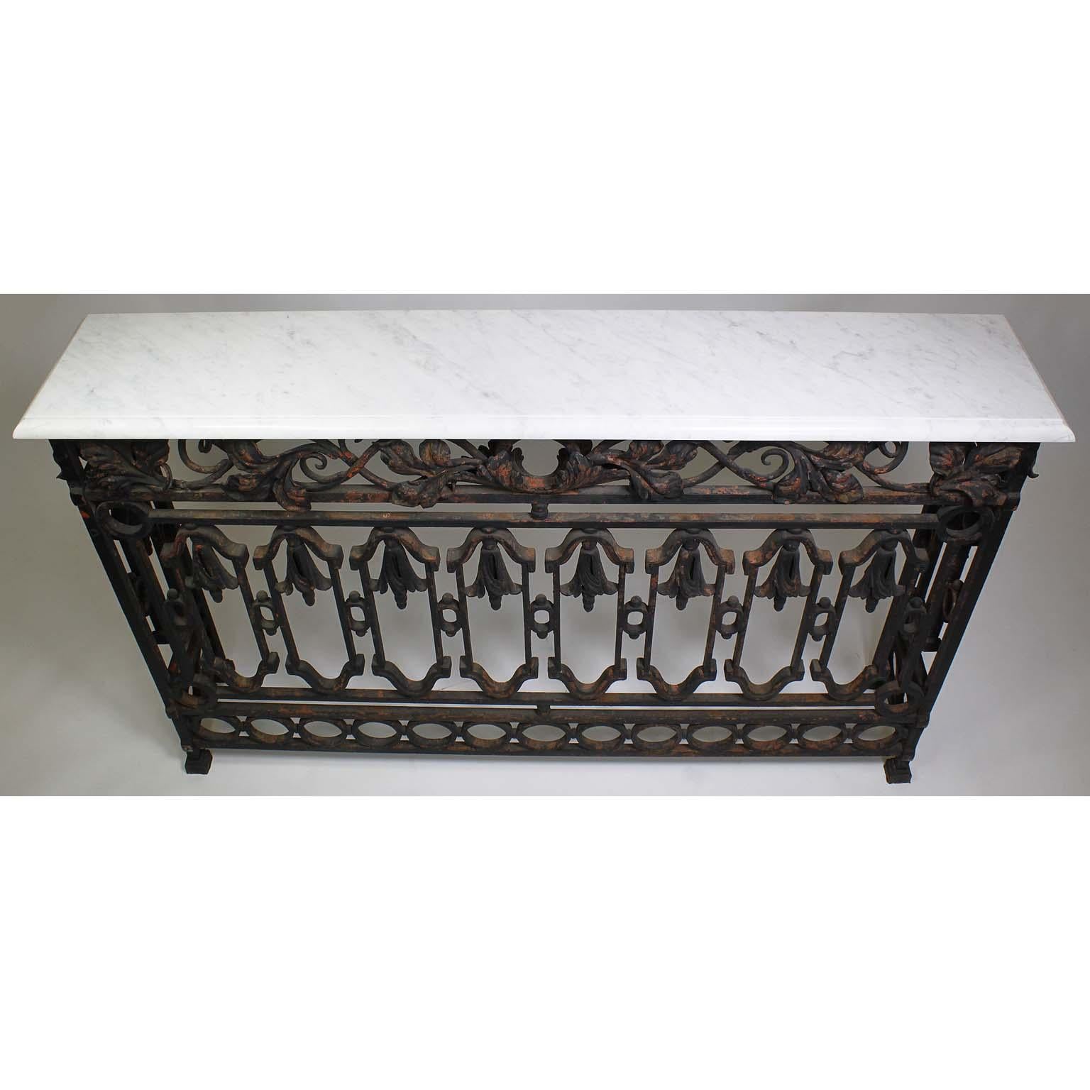 Pair of French, 19th Century Baroque Style Wrought Iron Wall Console Tables For Sale 3