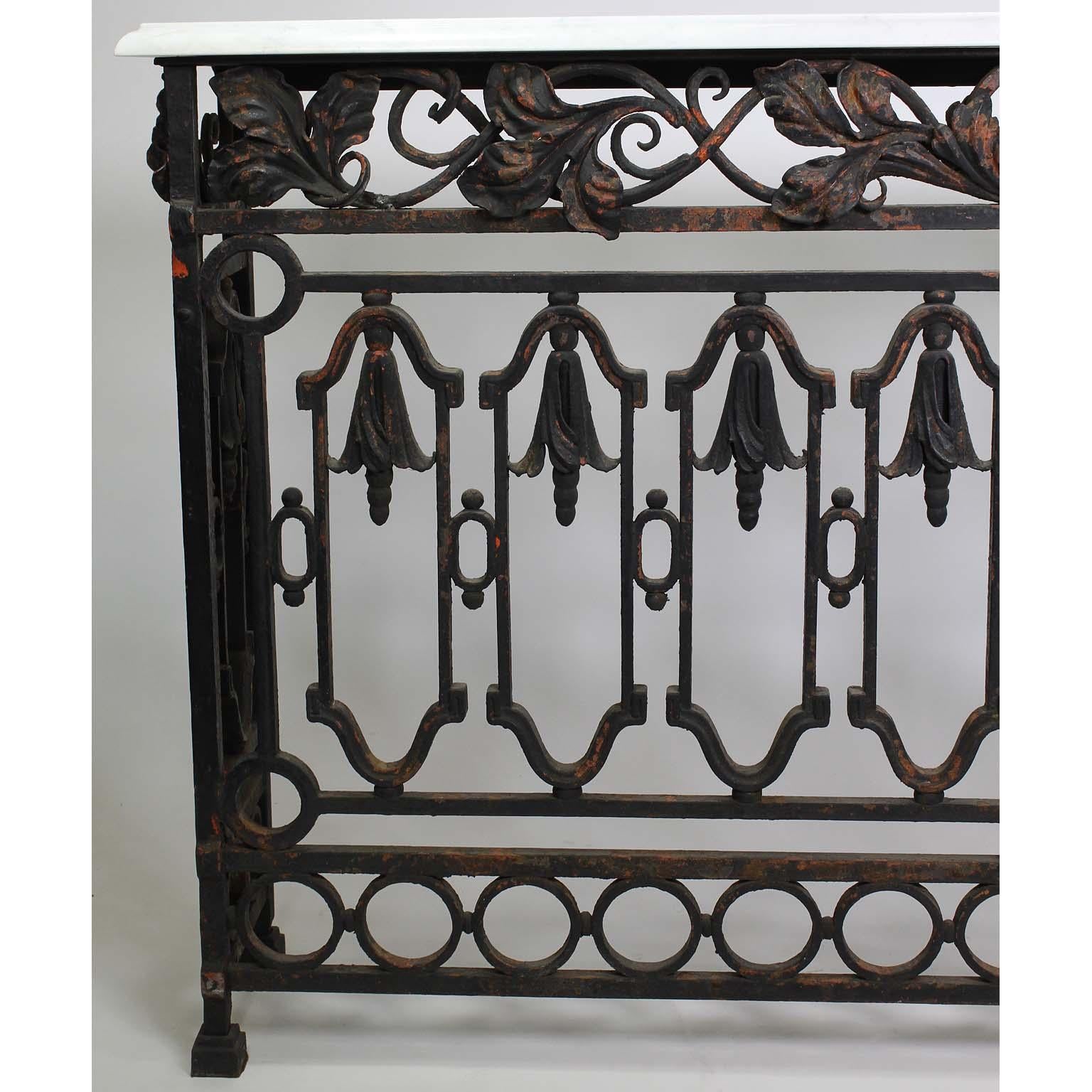Cold-Painted Pair of French, 19th Century Baroque Style Wrought Iron Wall Console Tables For Sale