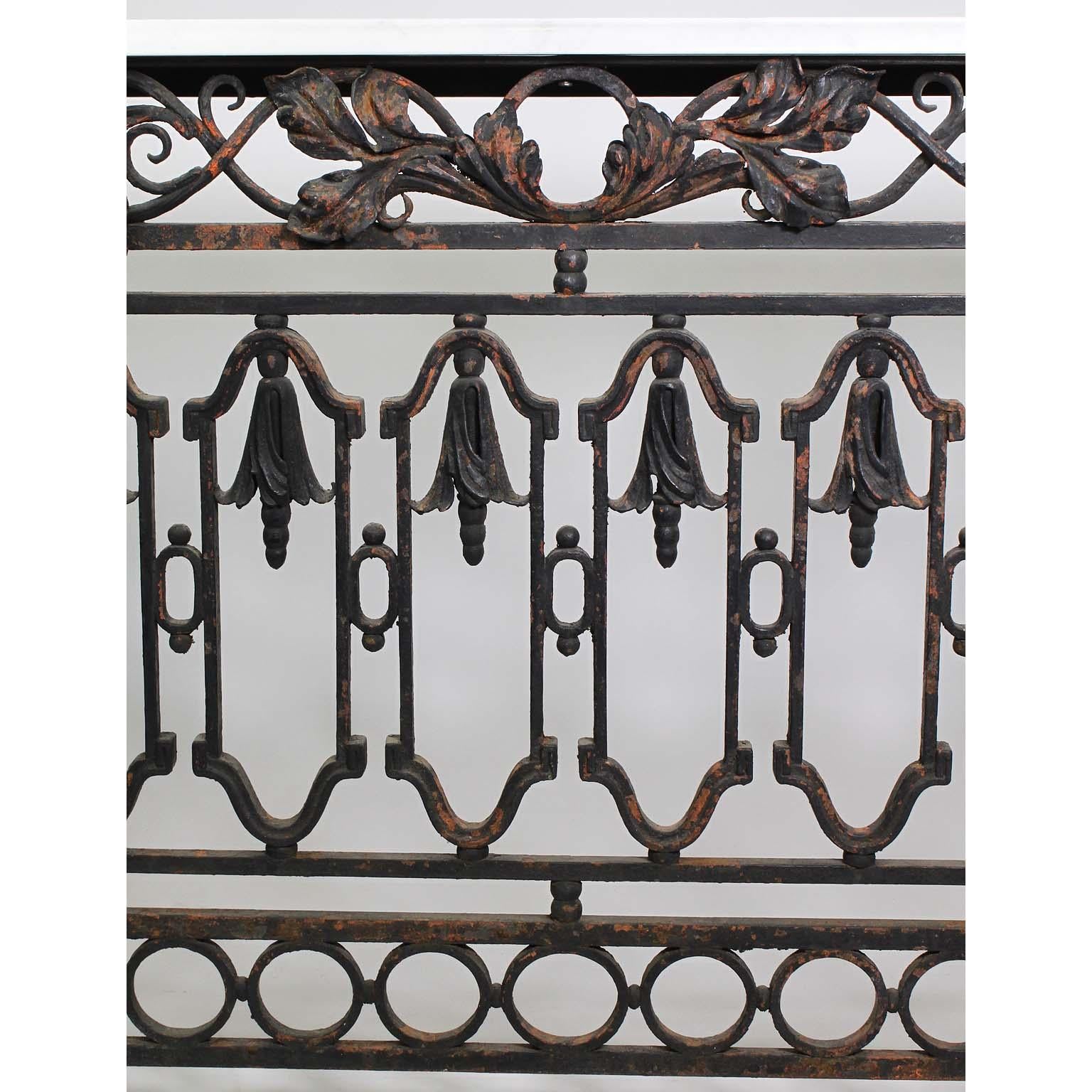 Pair of French, 19th Century Baroque Style Wrought Iron Wall Console Tables In Distressed Condition For Sale In Los Angeles, CA
