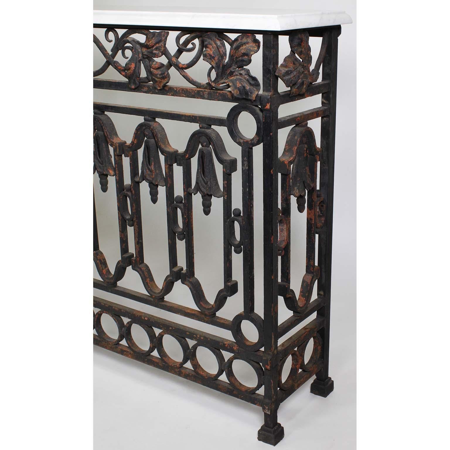 Pair of French, 19th Century Baroque Style Wrought Iron Wall Console Tables For Sale 1