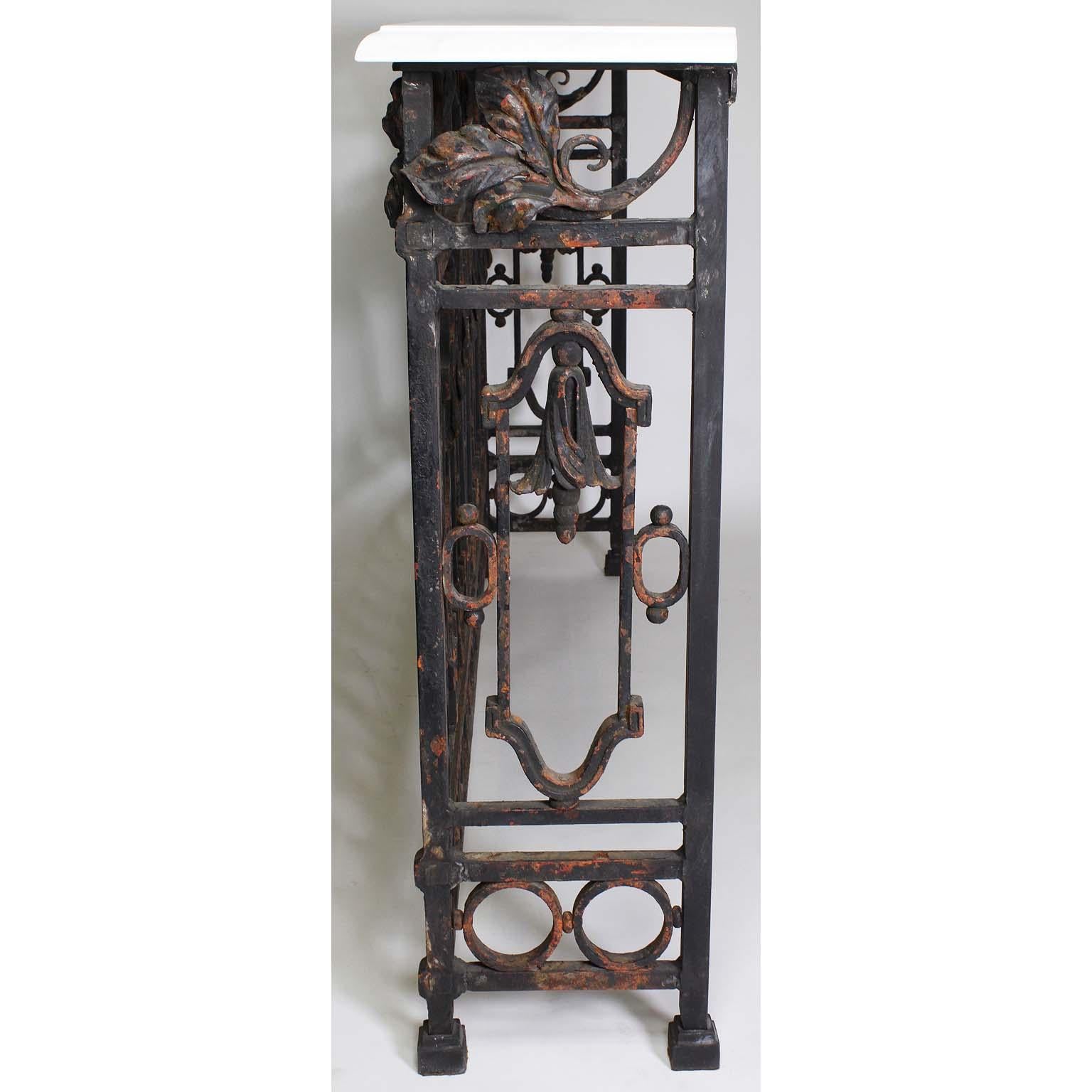 Pair of French, 19th Century Baroque Style Wrought Iron Wall Console Tables For Sale 2