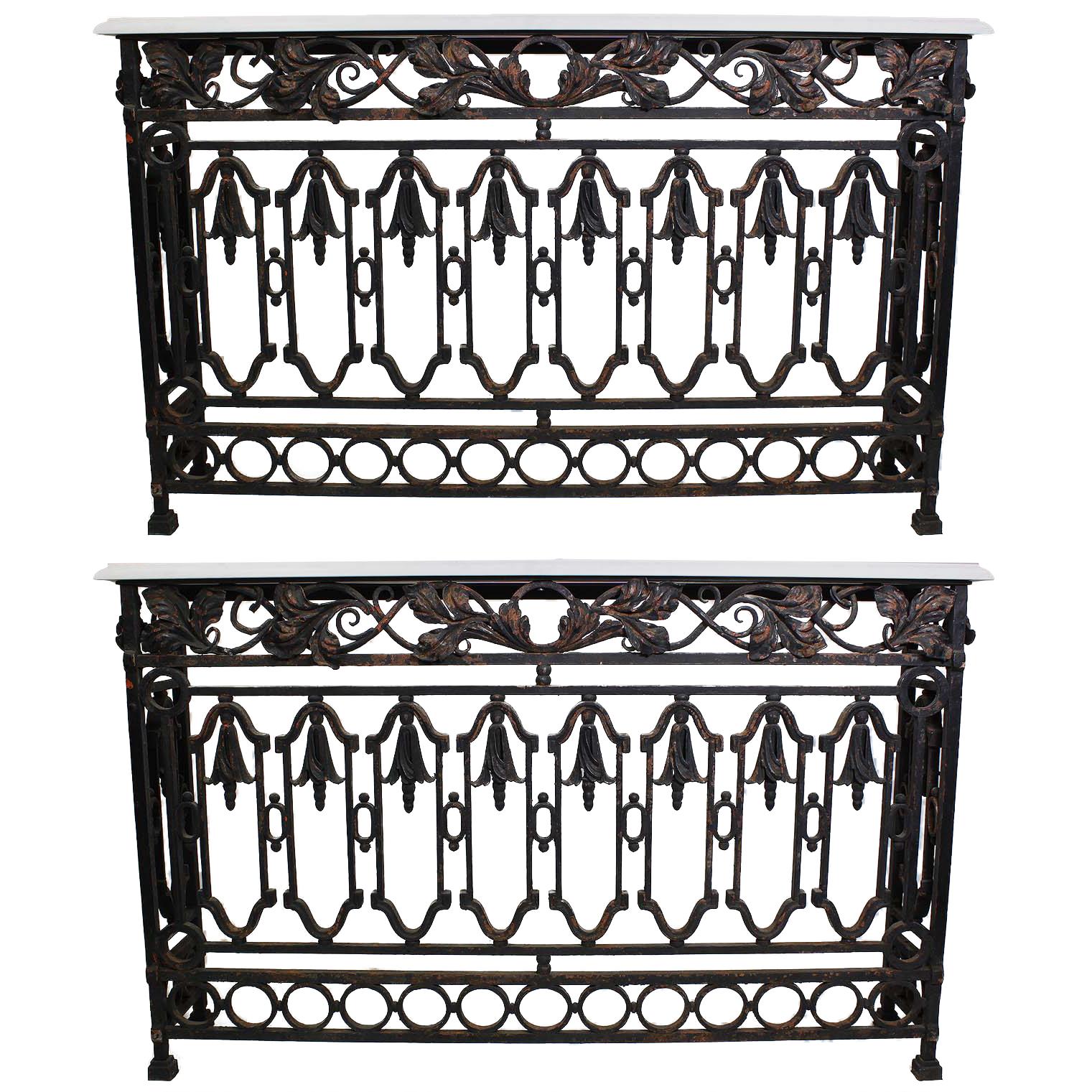 Pair of French, 19th Century Baroque Style Wrought Iron Wall Console Tables