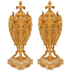 Pair of French 19th Century Belle Époque Period Alabaster and Ormolu Urns