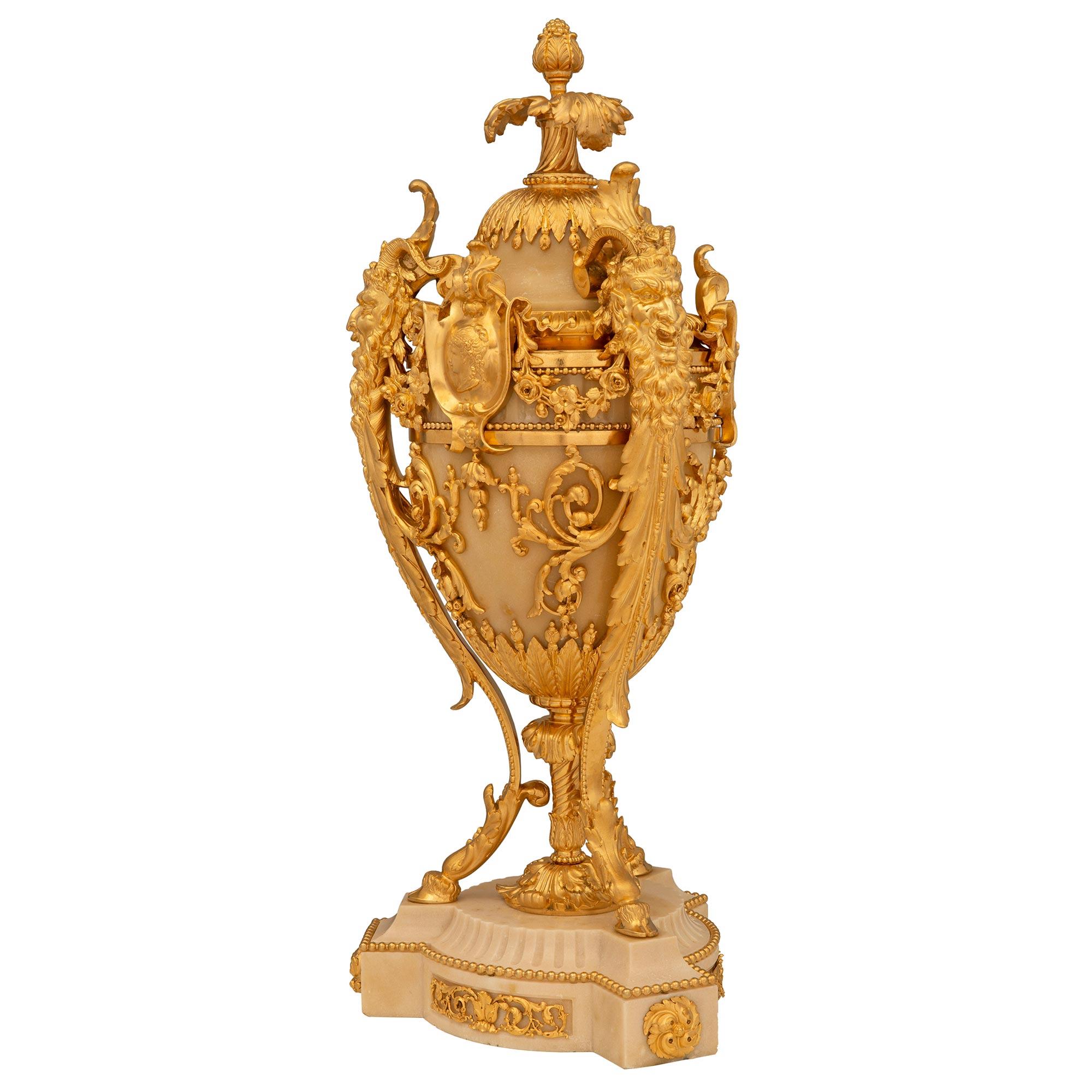 Louis XVI Pair of French 19th Century Belle Époque Period Alabaster and Ormolu Urns For Sale