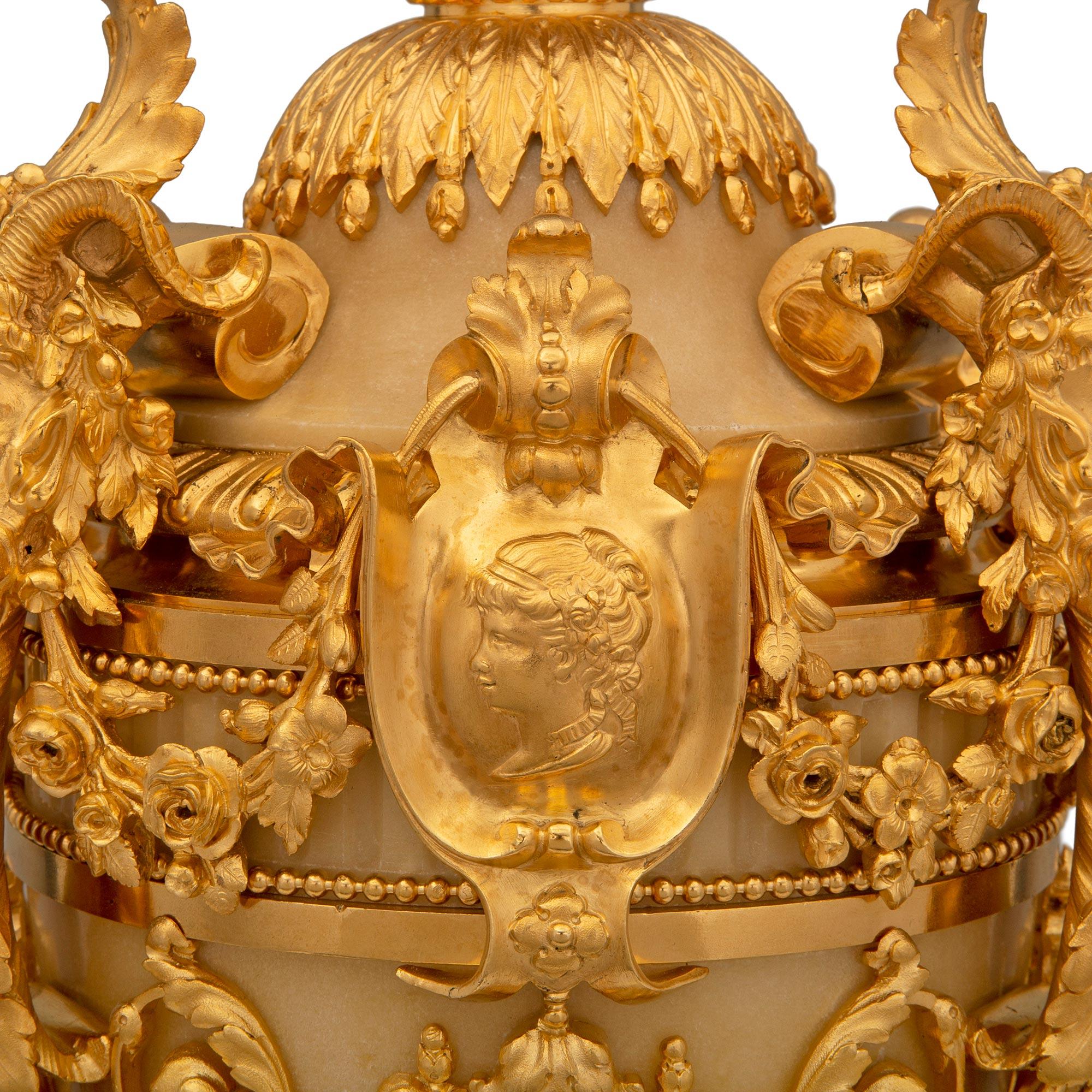 Pair of French 19th Century Belle Époque Period Alabaster and Ormolu Urns For Sale 2