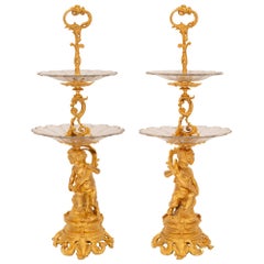Pair of French 19th Century Belle Époque Period Baccarat Crystal Centerpieces