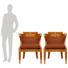 pair of French 19th century Belle Epoque Period Birch and Ormolu armchairs