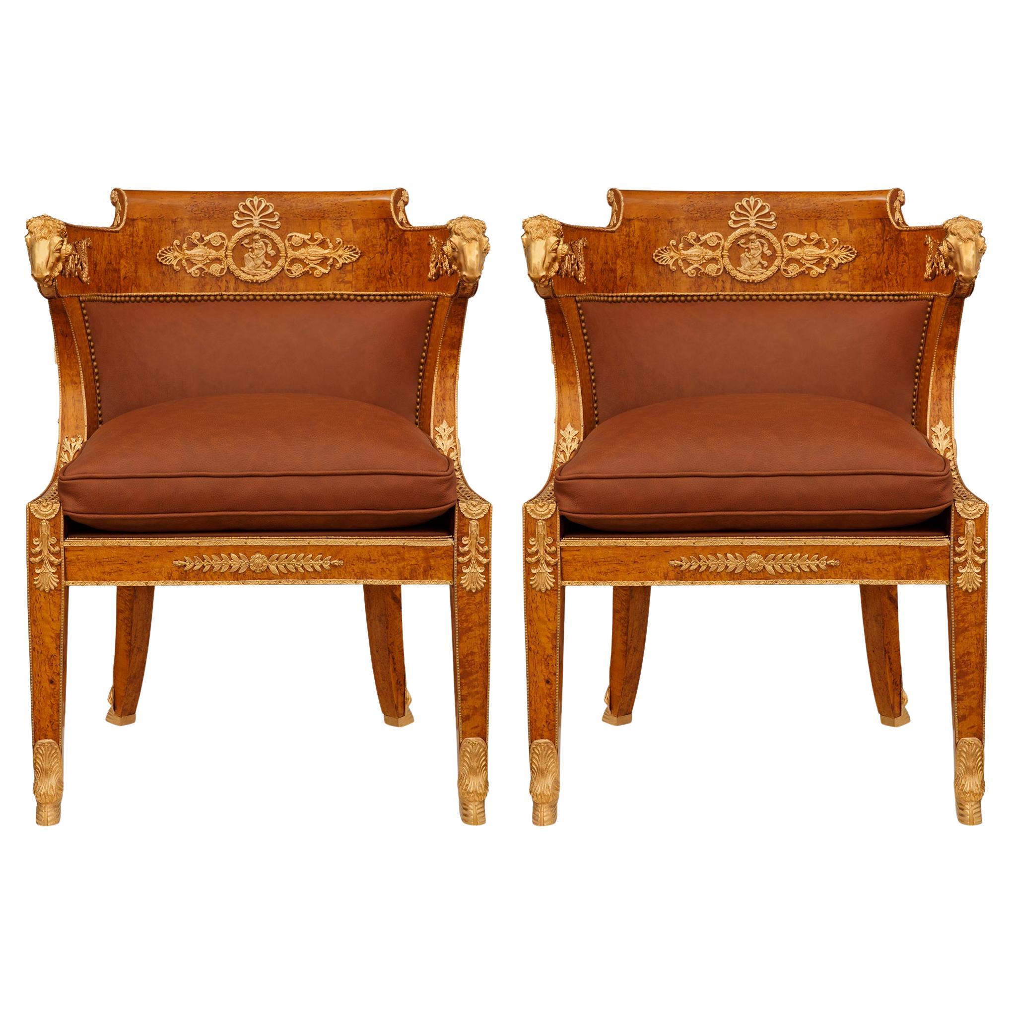 pair of French 19th century Belle Epoque Period Birch and Ormolu armchairs For Sale