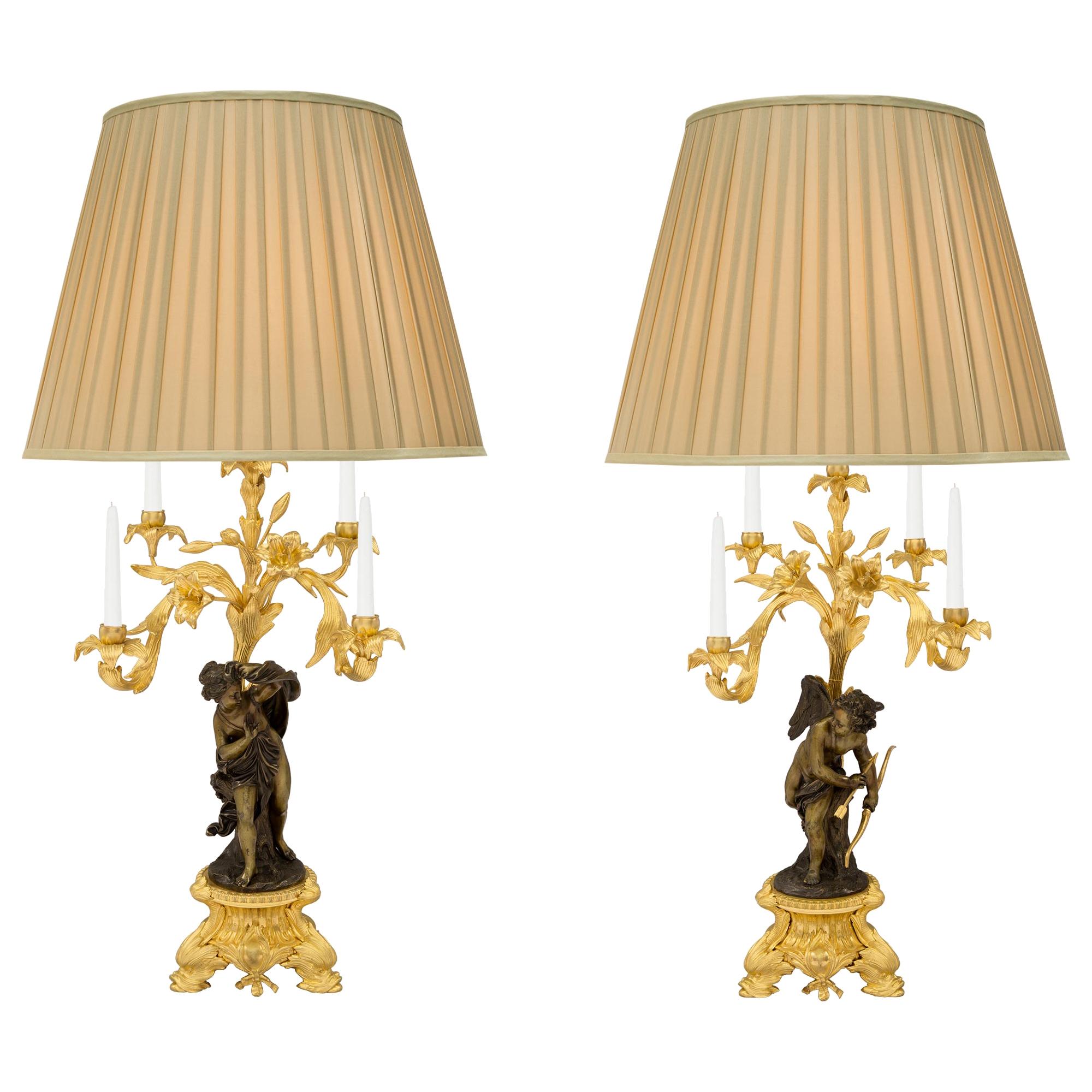 Pair of French 19th Century Belle Époque Period Bronze Lamps Picard Attributed