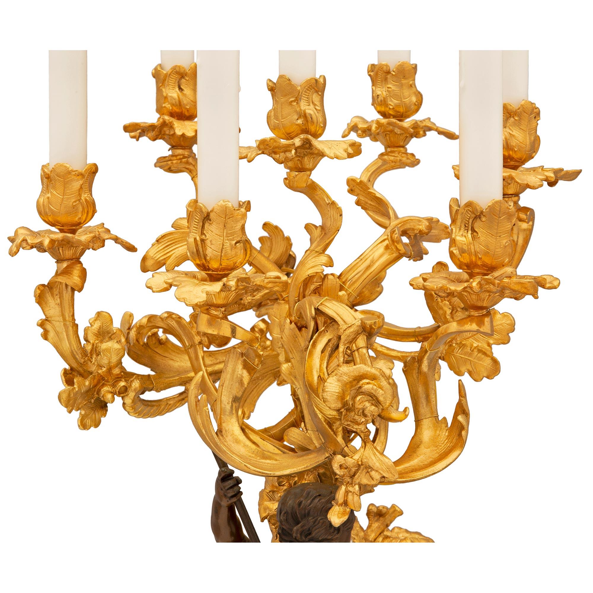 Pair of French 19th Century Belle Époque Period Candelabra Lamps In Good Condition For Sale In West Palm Beach, FL
