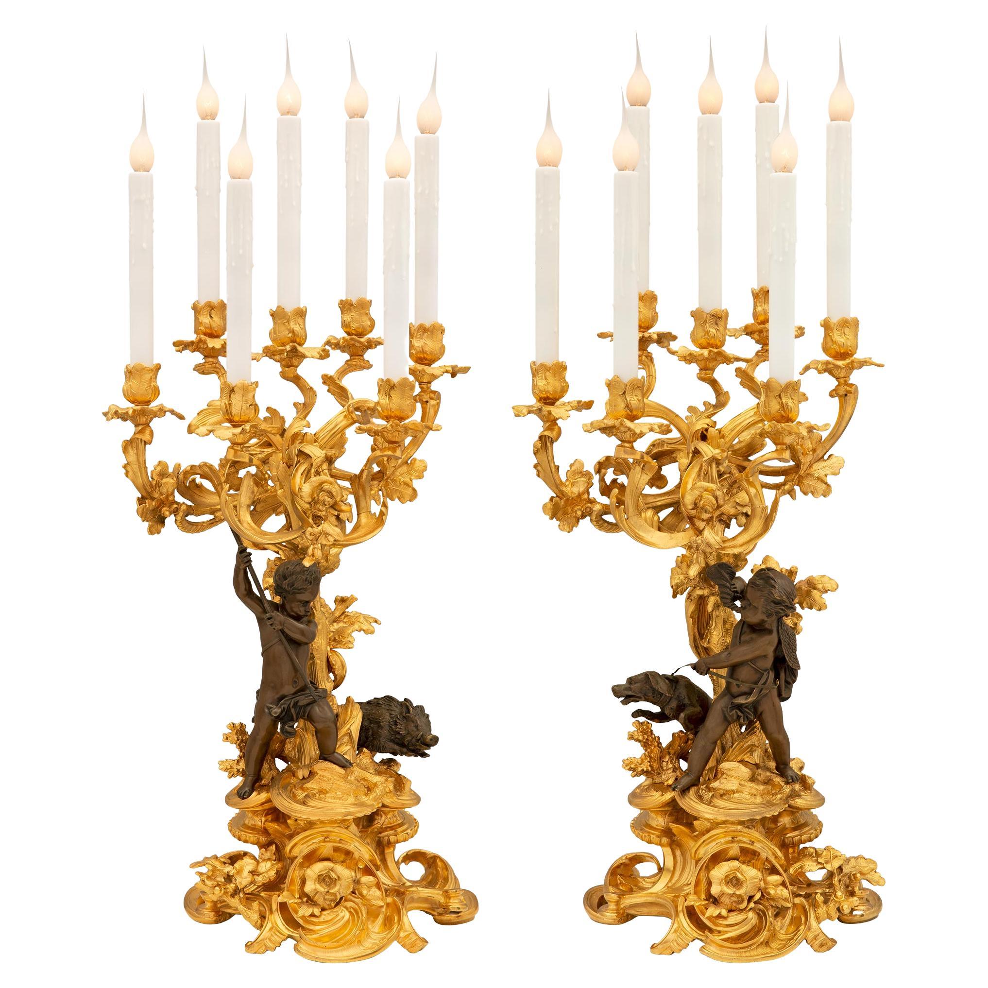 Pair of French 19th Century Belle Époque Period Candelabra Lamps For Sale