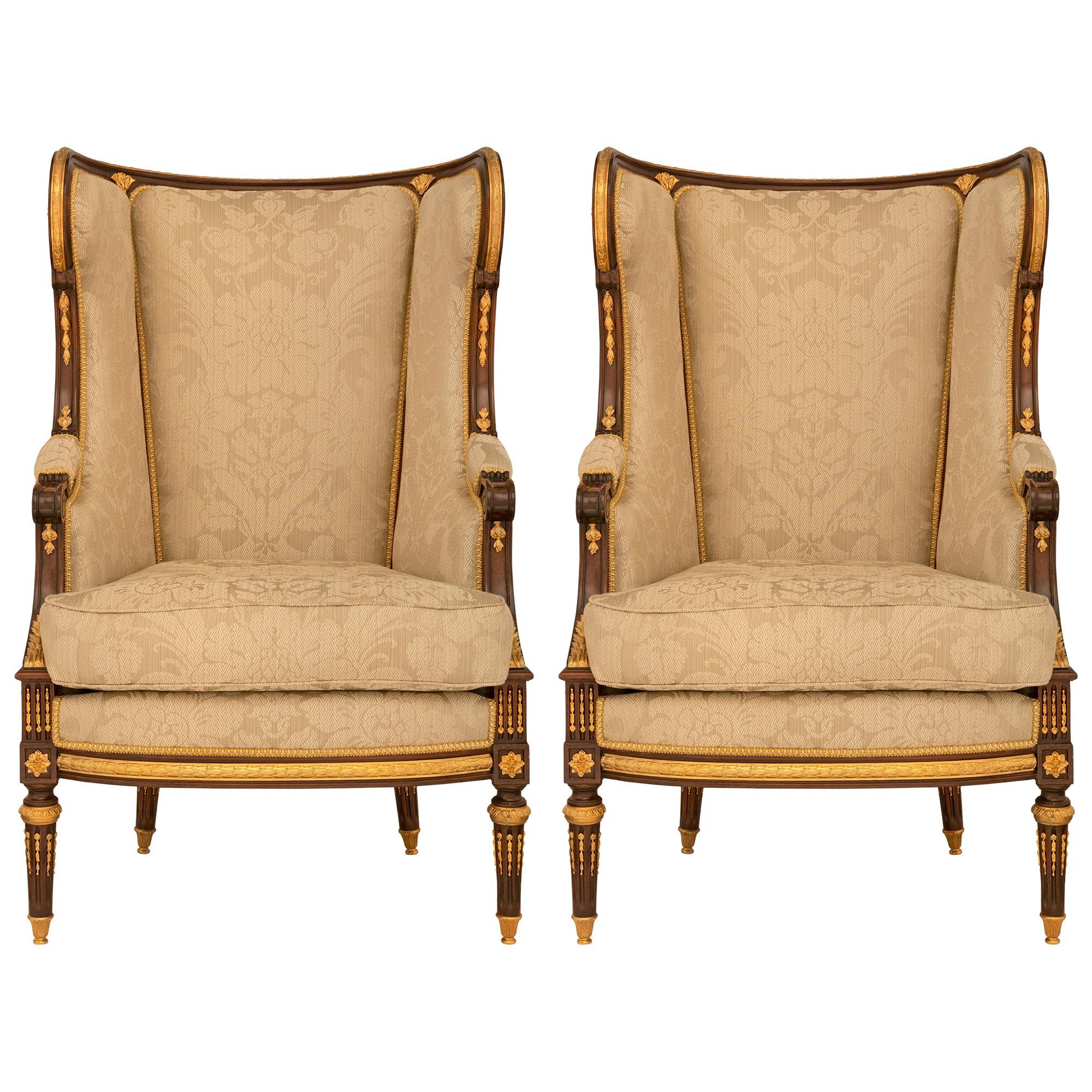 Pair of French 19th Century Belle Époque Period Mahogany & Ormolu Armchairs For Sale 6