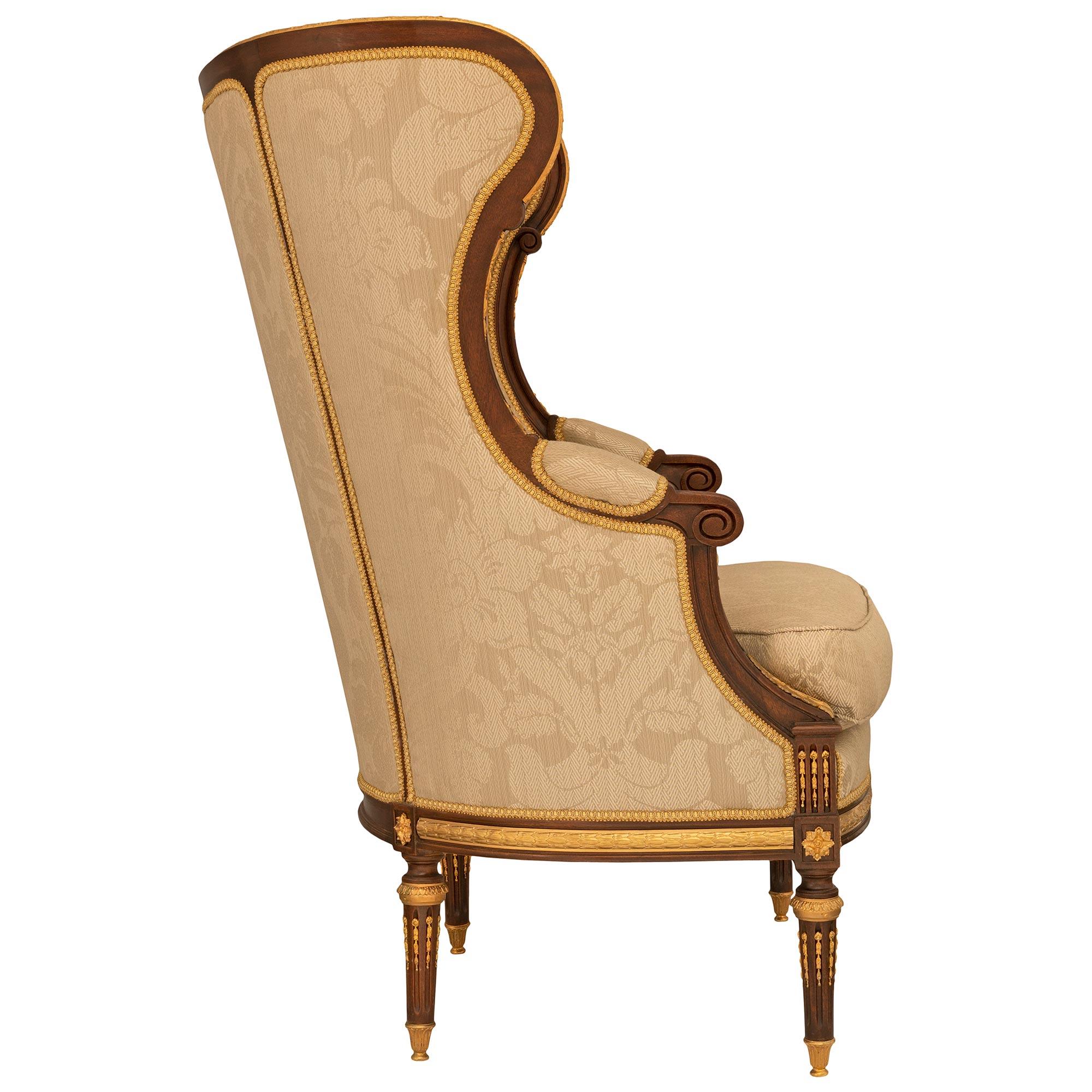 Louis XVI Pair of French 19th Century Belle Époque Period Mahogany & Ormolu Armchairs For Sale
