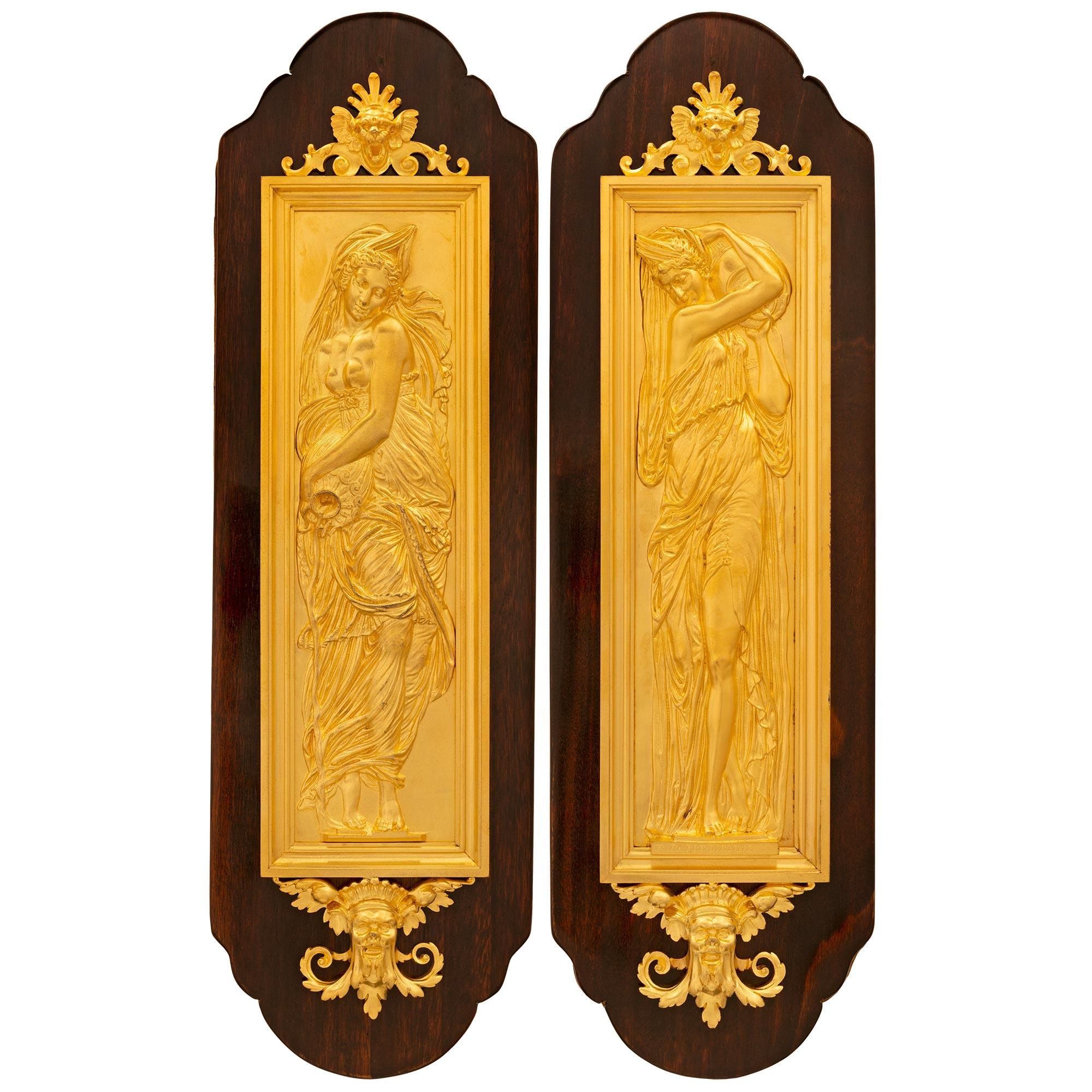 Pair of French 19th Century Belle Époque Period Mahogany & Ormolu Wall Plaques For Sale 5