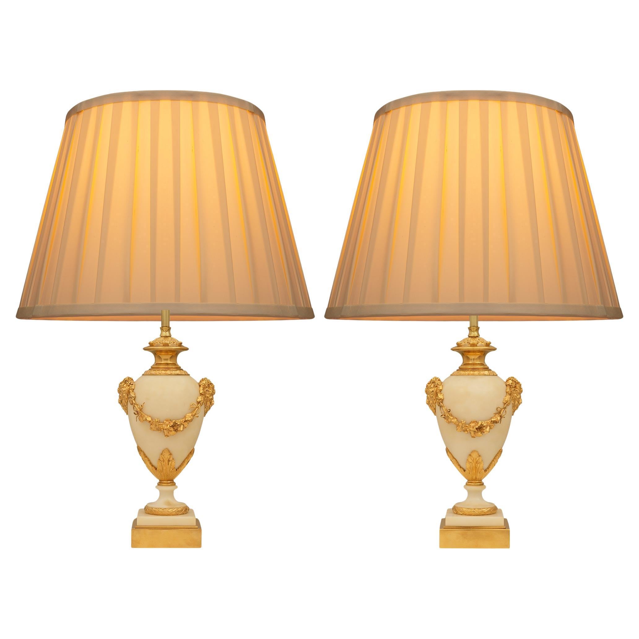 pair of French 19th century Belle Epoque Period Marble and Ormolu lamps