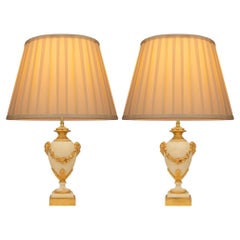 pair of French 19th century Belle Epoque Period Marble and Ormolu lamps