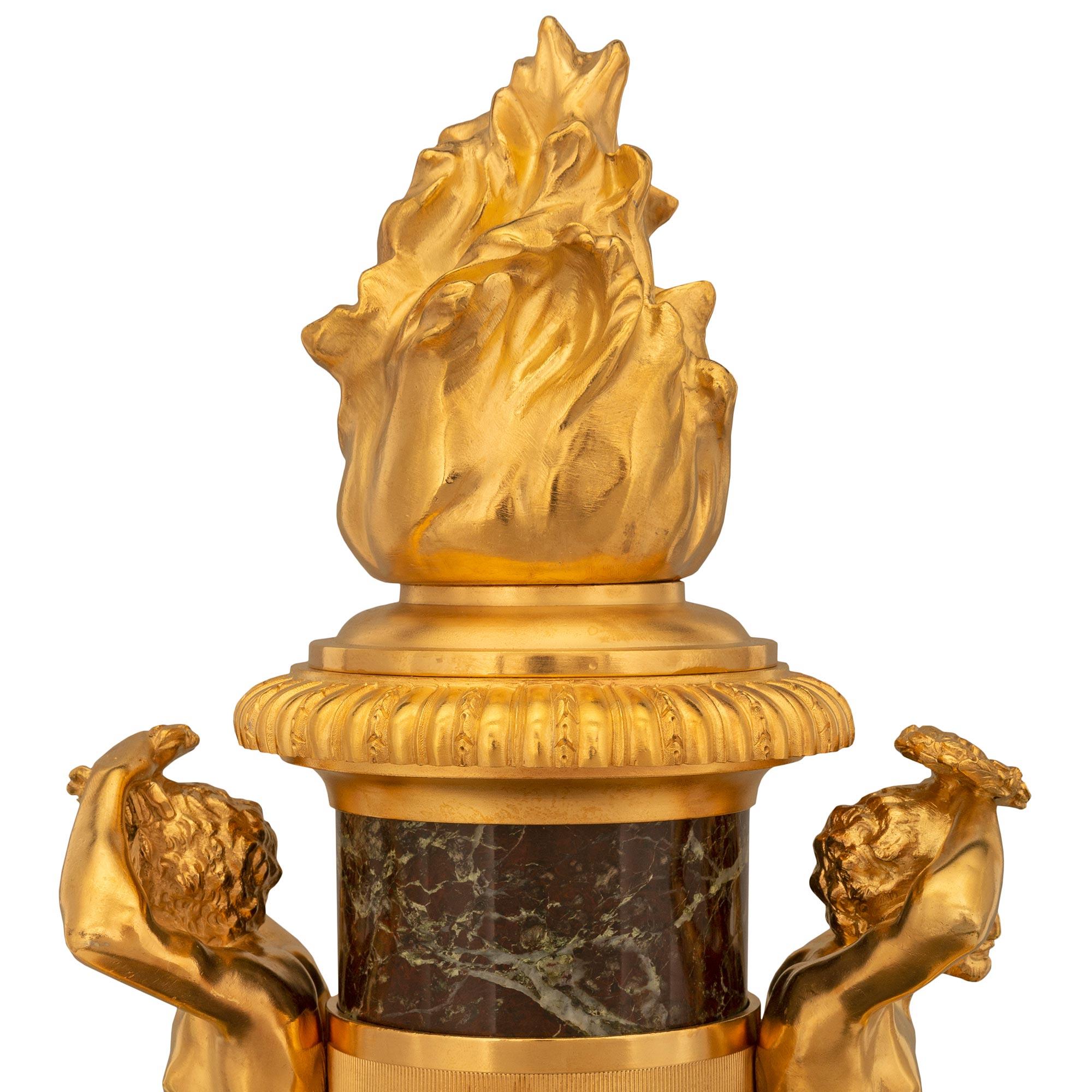 Pair of French 19th Century Belle Époque Period Marble and Ormolu Lidded Urns For Sale 2