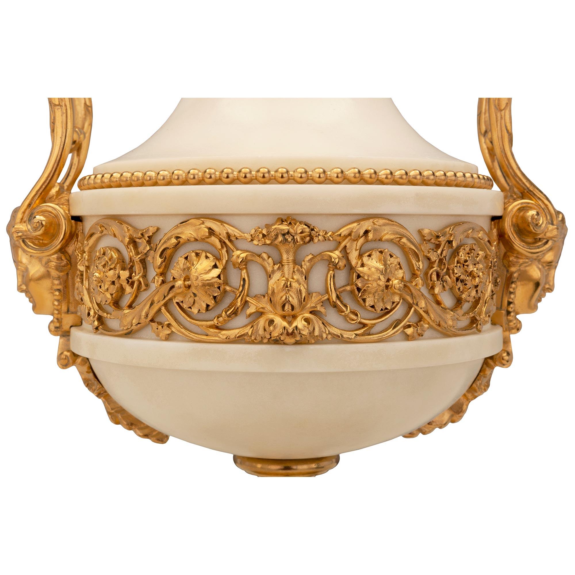 Pair Of French 19th Century Belle Époque Period Marble And Ormolu Lidded Urns For Sale 3