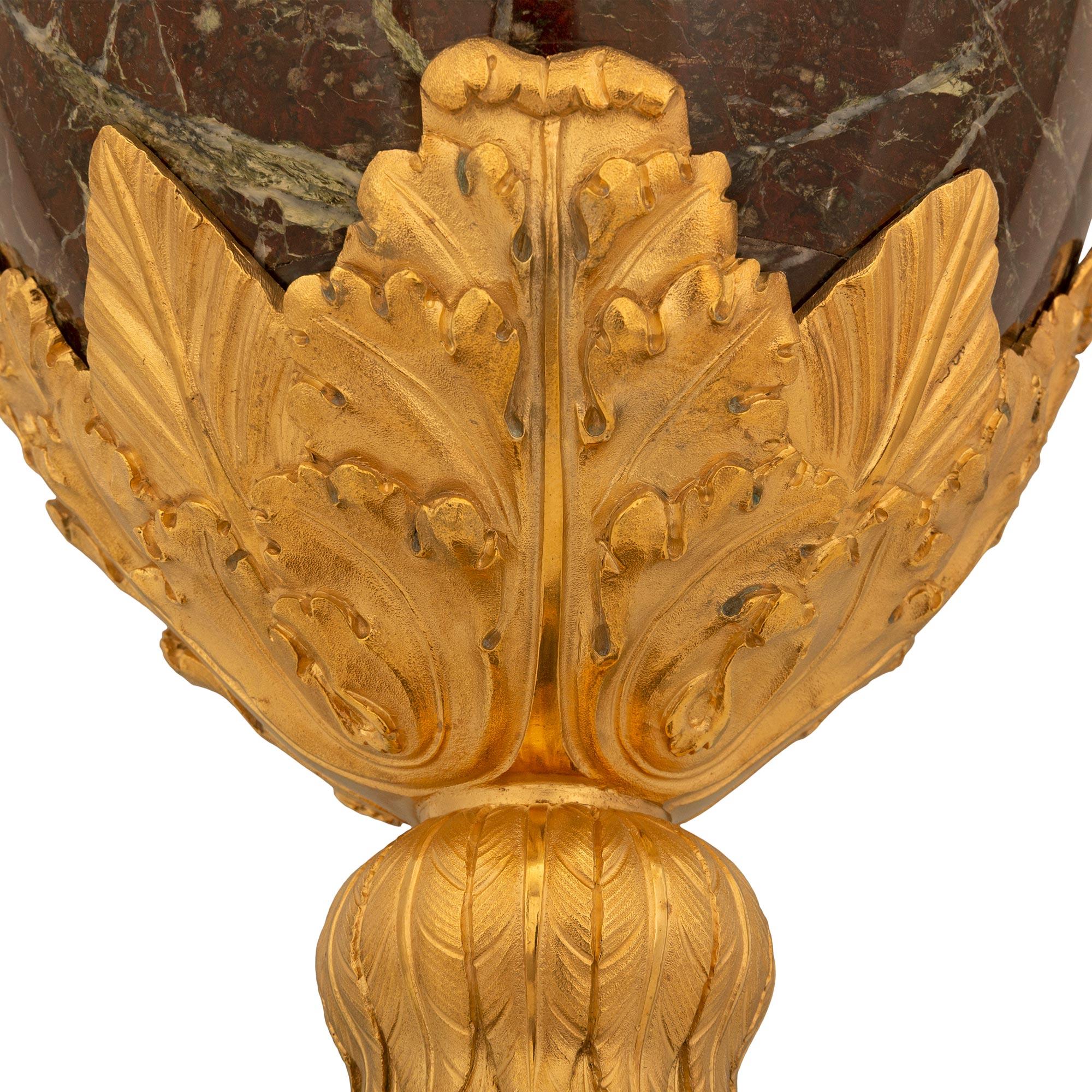 Pair of French 19th Century Belle Époque Period Marble and Ormolu Lidded Urns For Sale 4