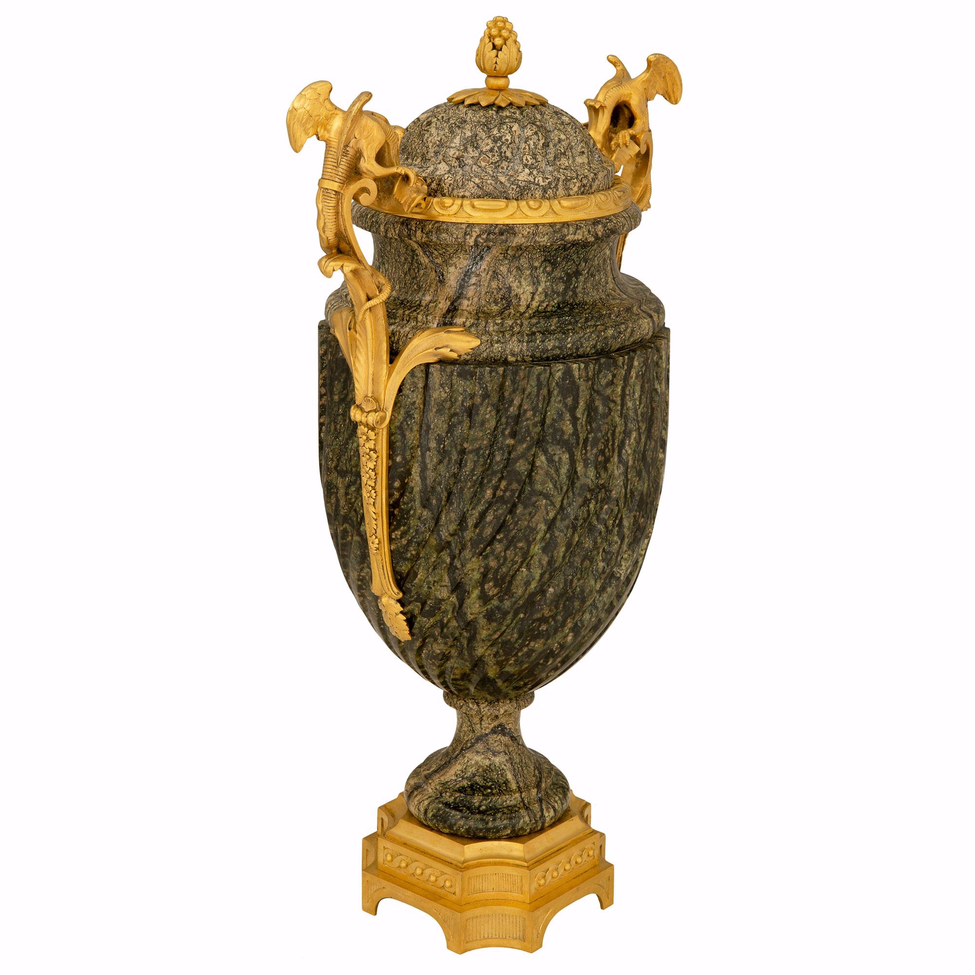 Louis XVI Pair of French 19th Century Belle Époque Period Marble and Ormolu Urns For Sale
