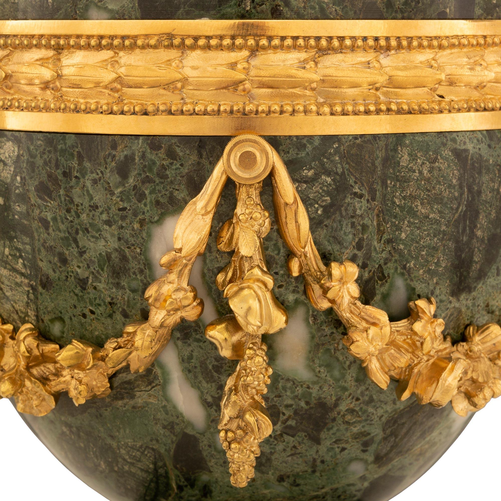 Pair of French 19th Century Belle Époque Period Marble and Ormolu Urns For Sale 2