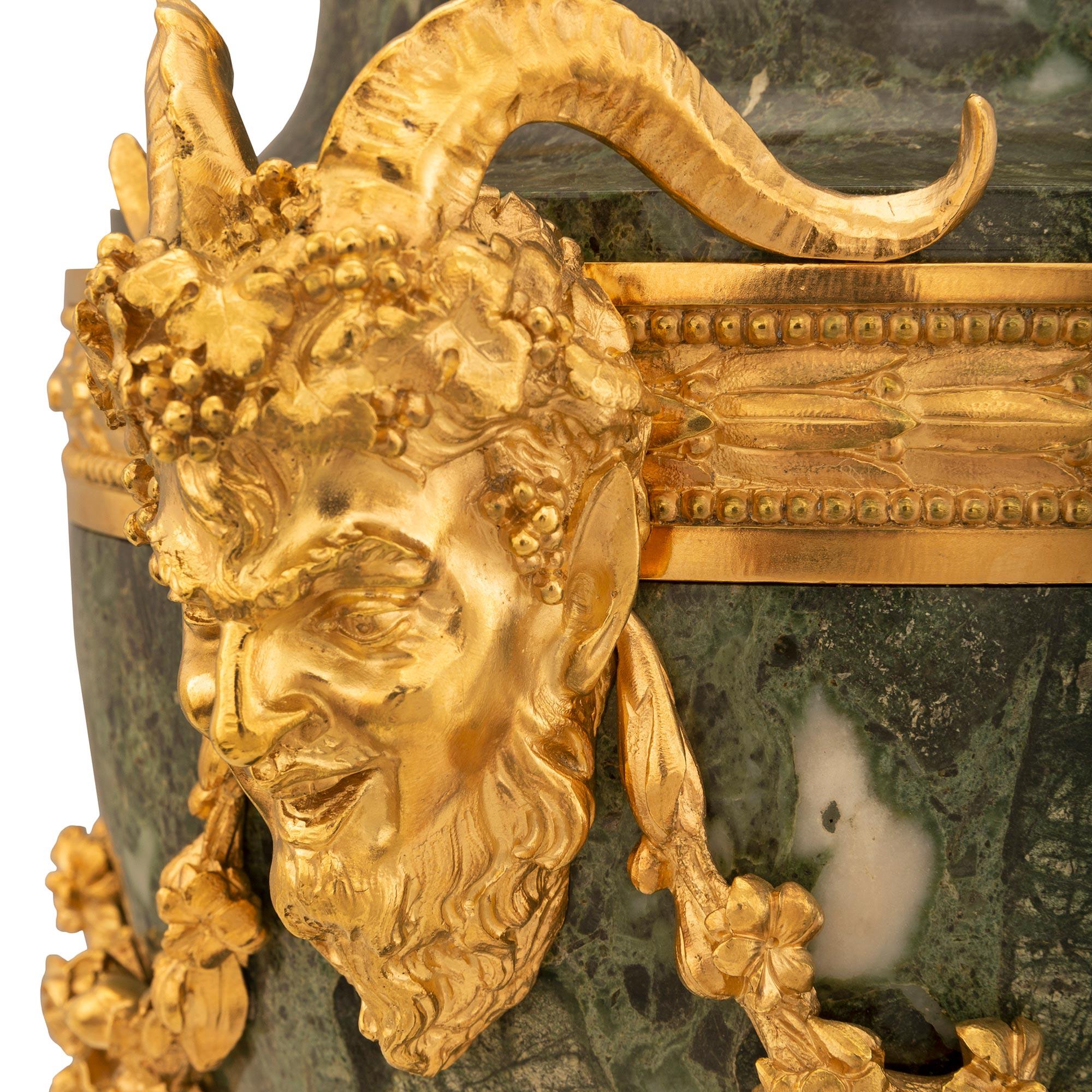 Pair of French 19th Century Belle Époque Period Marble and Ormolu Urns For Sale 3