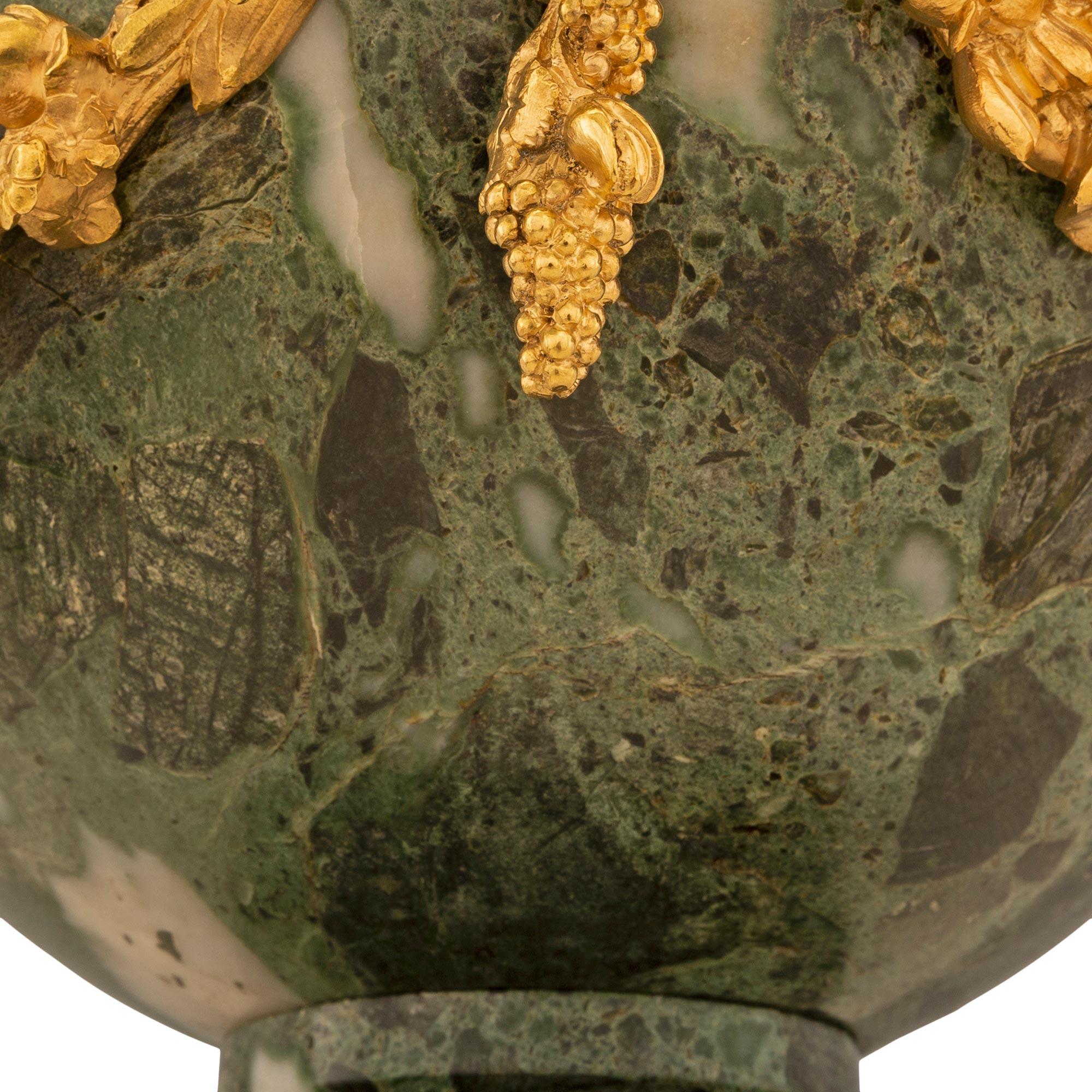 Pair of French 19th Century Belle Époque Period Marble and Ormolu Urns For Sale 4