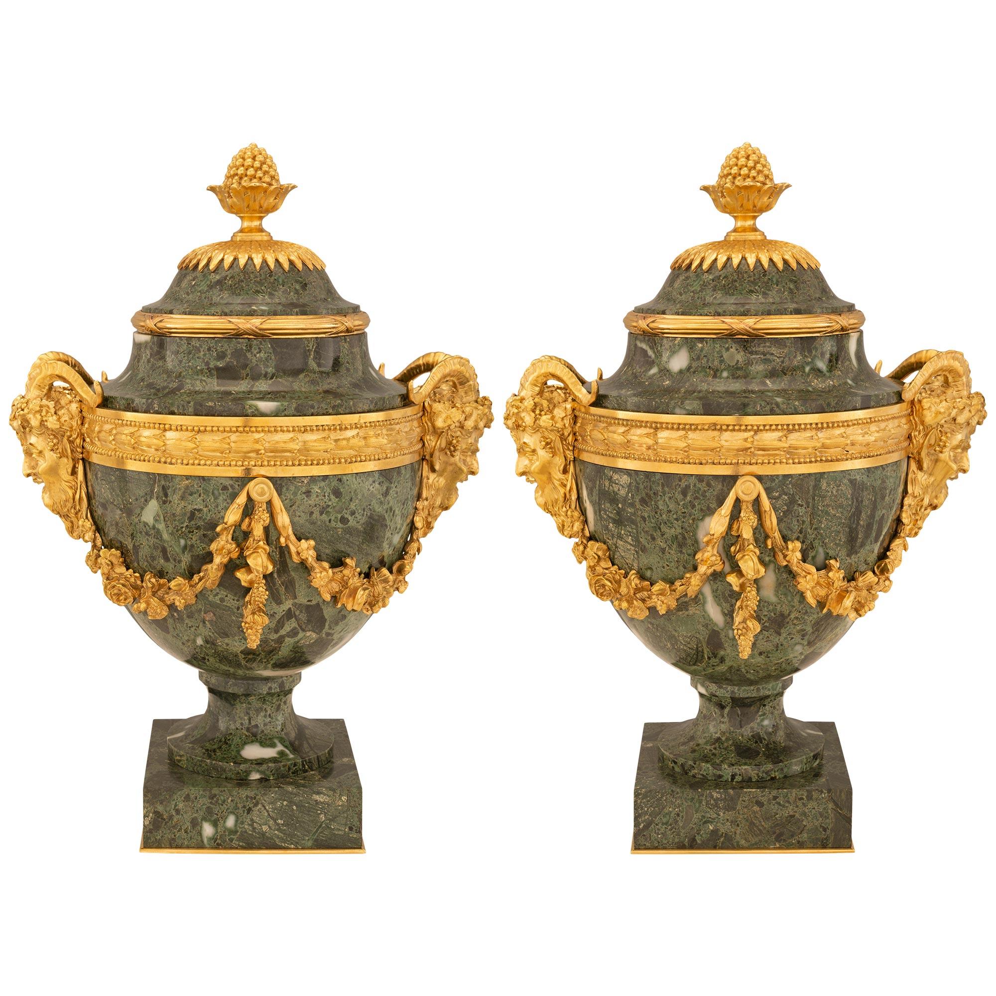 Pair of French 19th Century Belle Époque Period Marble and Ormolu Urns For Sale 6