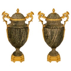 Pair of French 19th Century Belle Époque Period Marble and Ormolu Urns