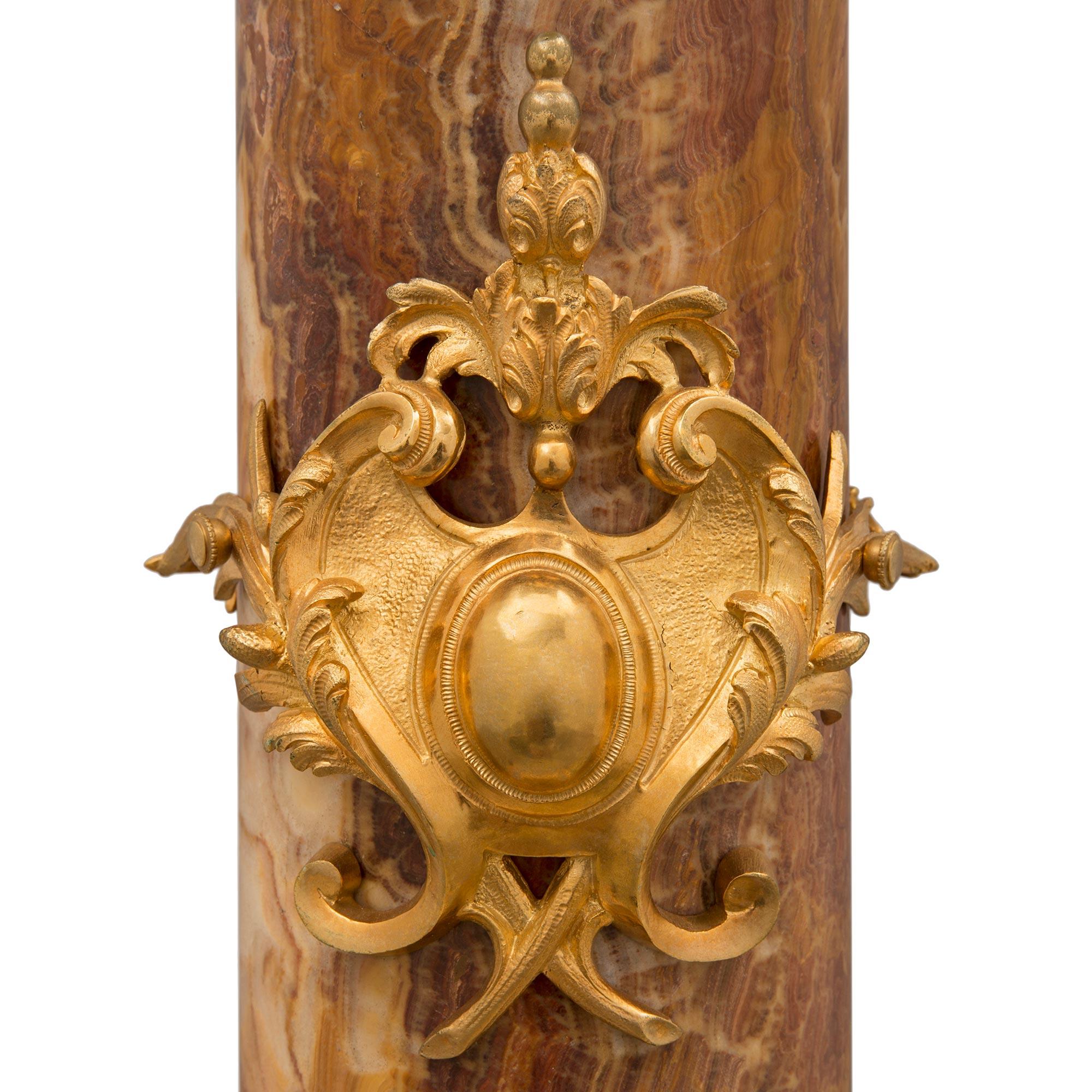 Pair of French 19th Century Belle Époque Period Onyx & Ormolu Mounted Pedestals For Sale 3