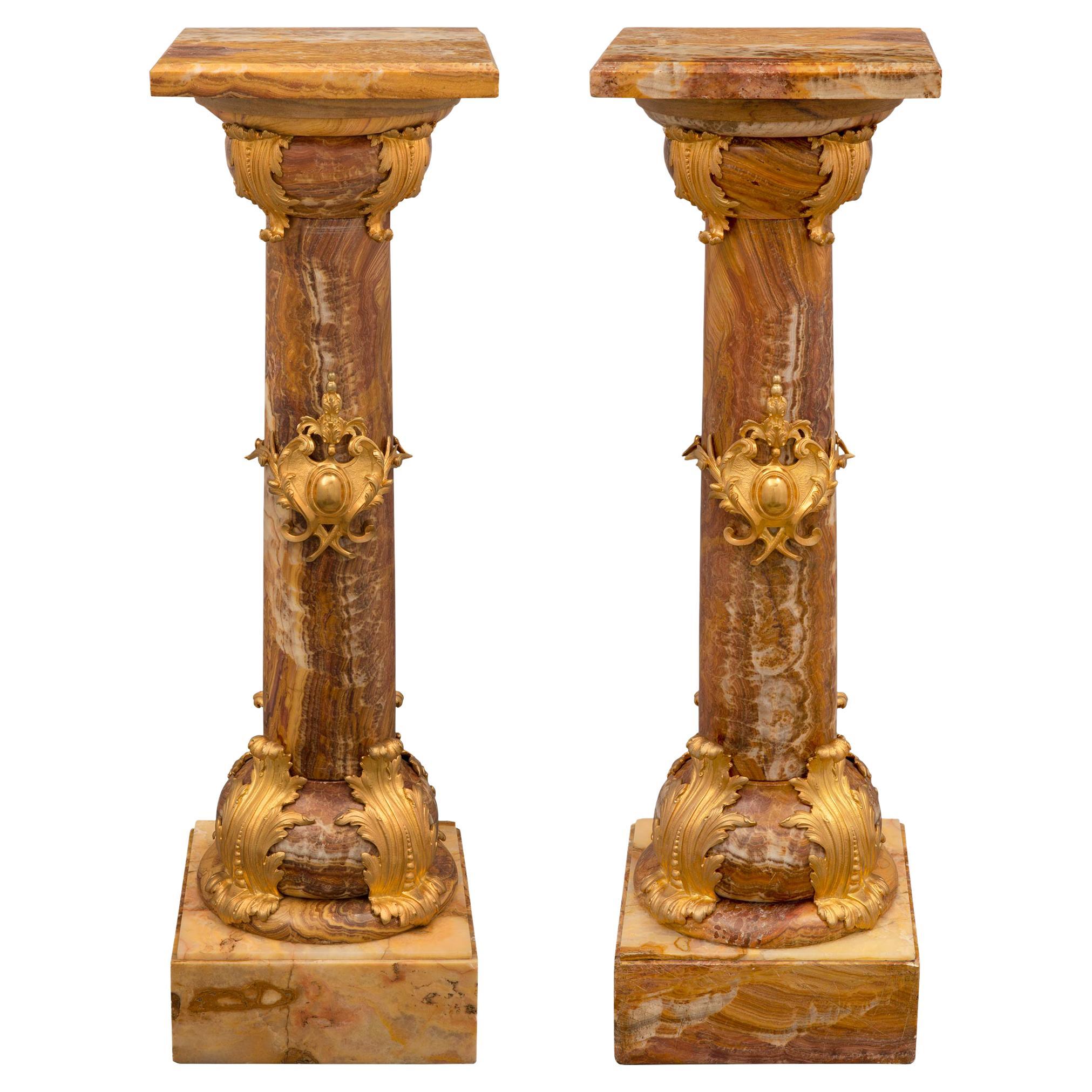 Pair of French 19th Century Belle Époque Period Onyx & Ormolu Mounted Pedestals For Sale