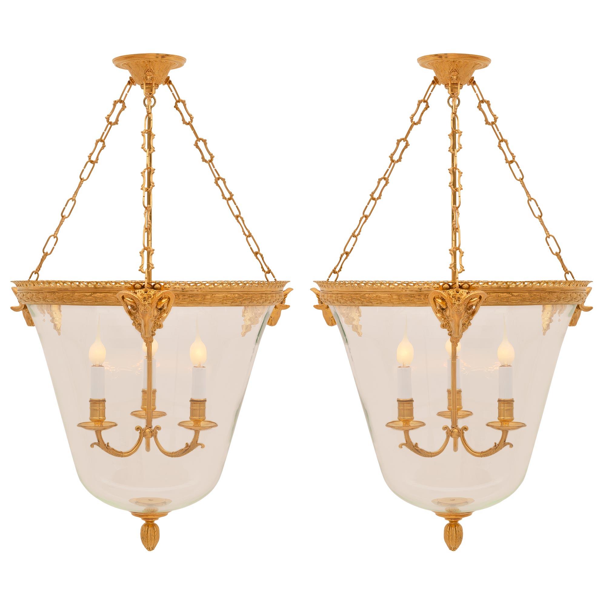 Pair Of French 19th Century Belle Époque Period Ormolu And Glass Lanterns For Sale