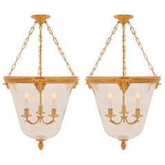Pair Of French 19th Century Belle Époque Period Ormolu And Glass Lanterns