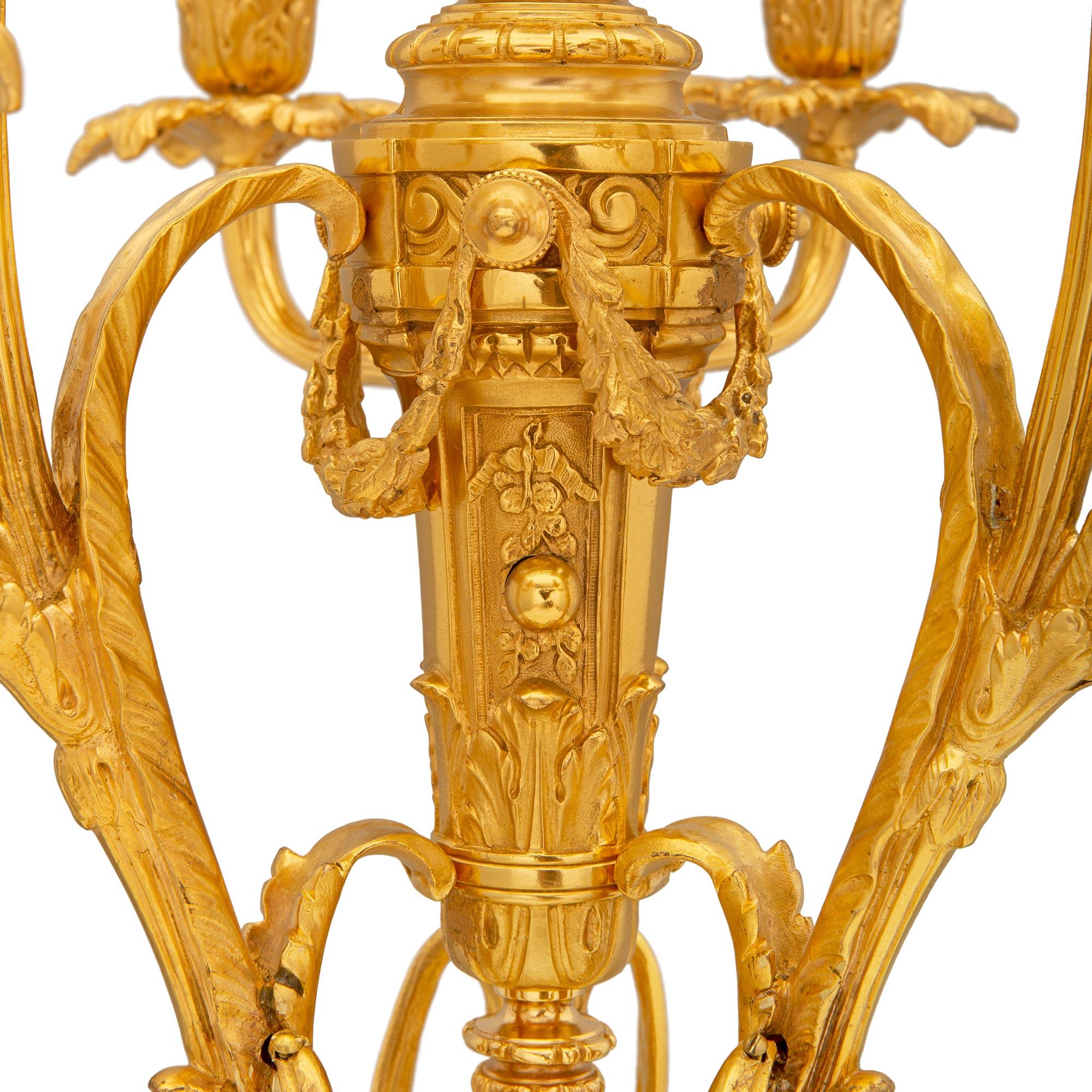 Pair Of French 19th Century Belle Époque Period Ormolu And Marble Candelabras In Good Condition For Sale In West Palm Beach, FL