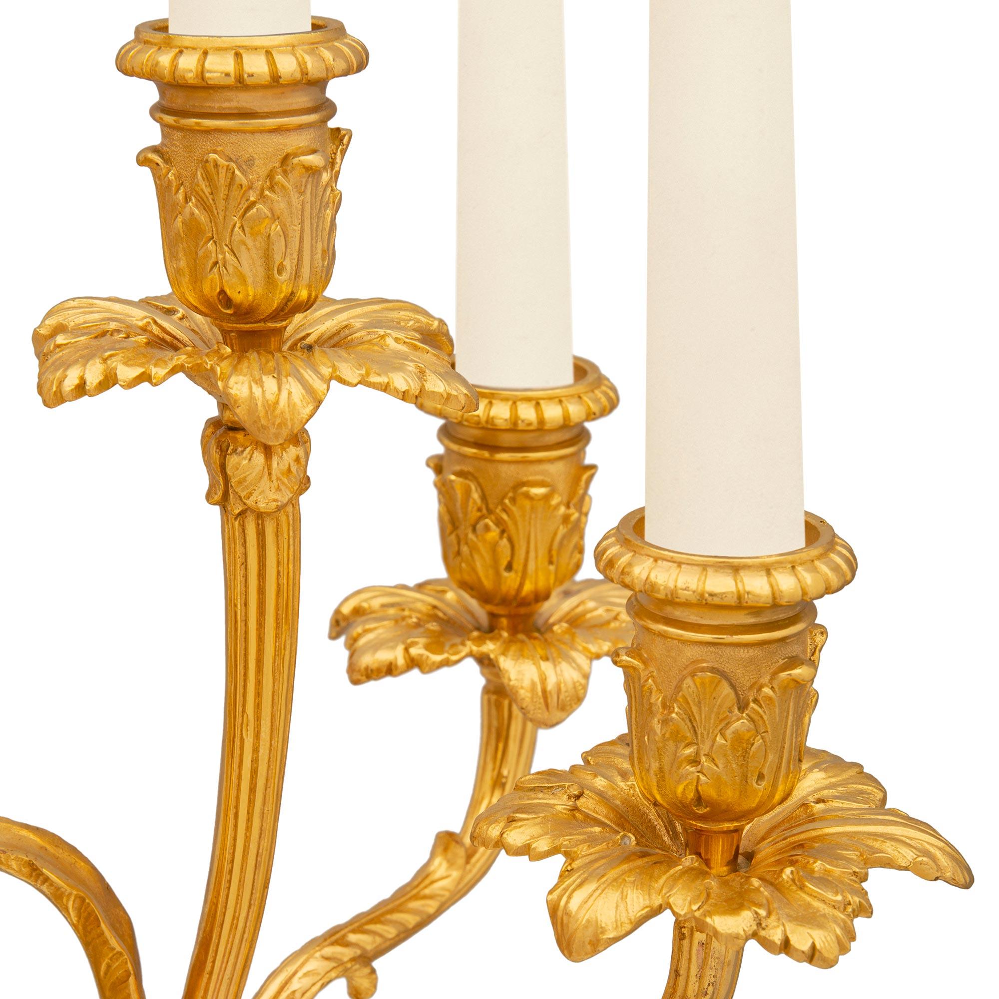 Pair Of French 19th Century Belle Époque Period Ormolu And Marble Candelabras For Sale 2