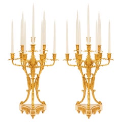 Pair Of French 19th Century Belle Époque Period Ormolu And Marble Candelabras