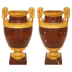 pair of French 19th century Belle Époque period Ormolu and Marble urns