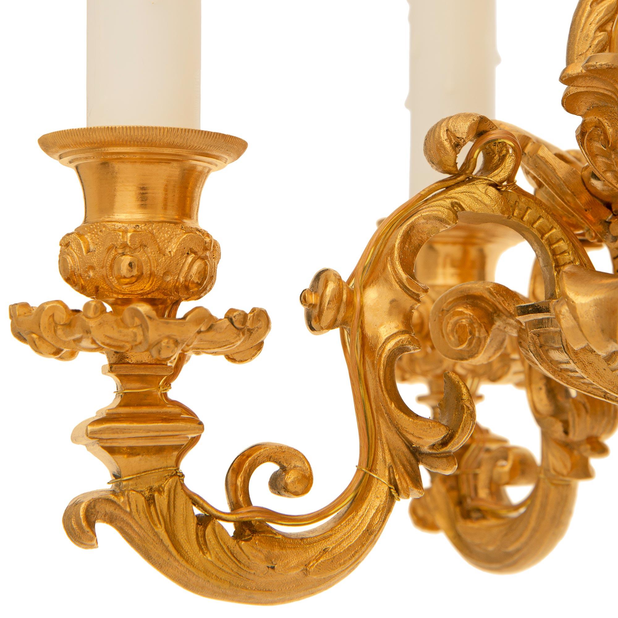 Pair Of French 19th Century Belle Epoque Period Ormolu Chandeliers For Sale 2