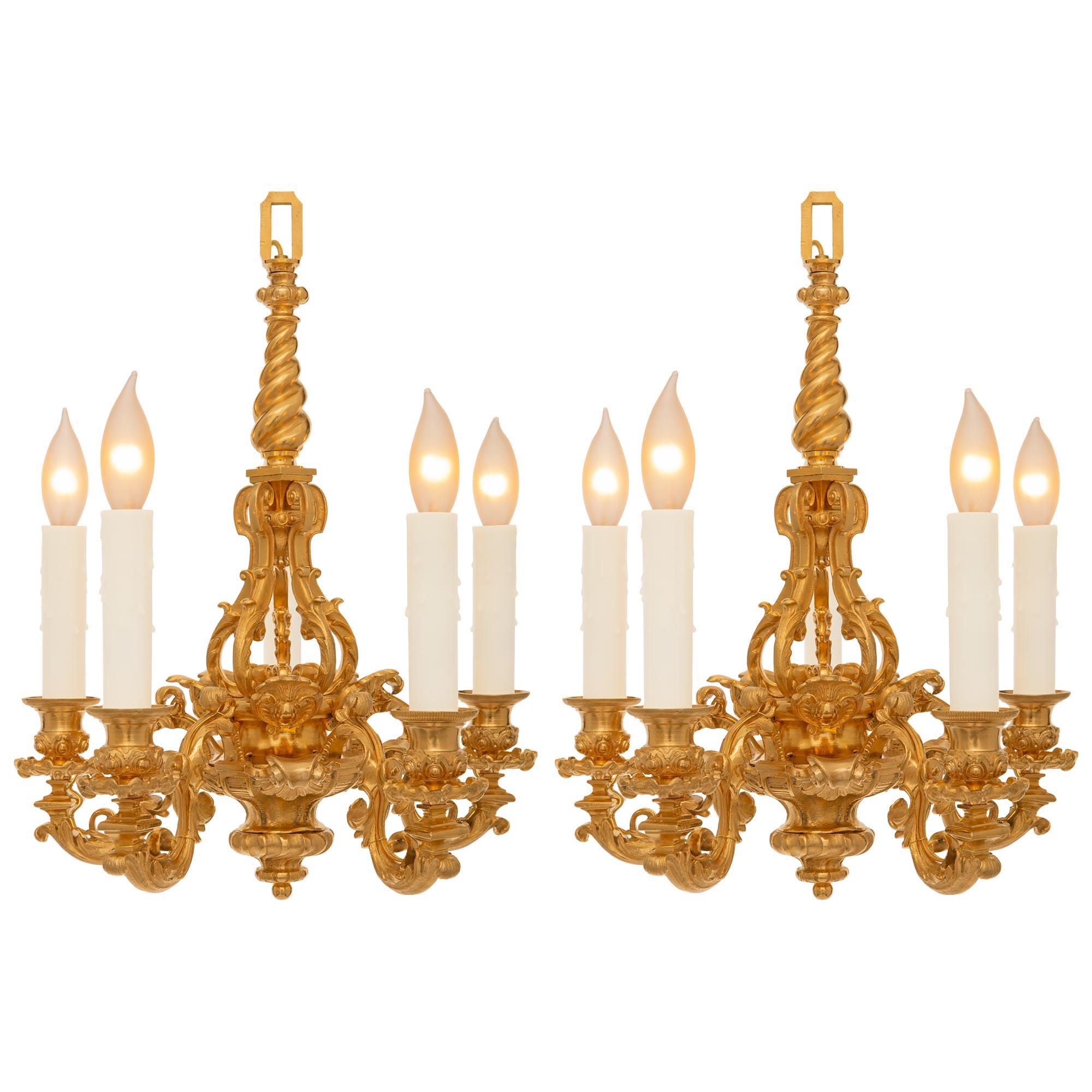 Pair Of French 19th Century Belle Epoque Period Ormolu Chandeliers For Sale 4