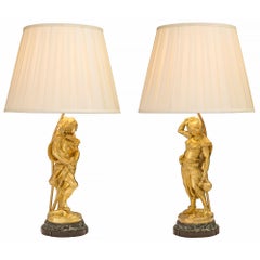 Pair of French 19th Century Belle Époque Period Statues Mounted into Lamps