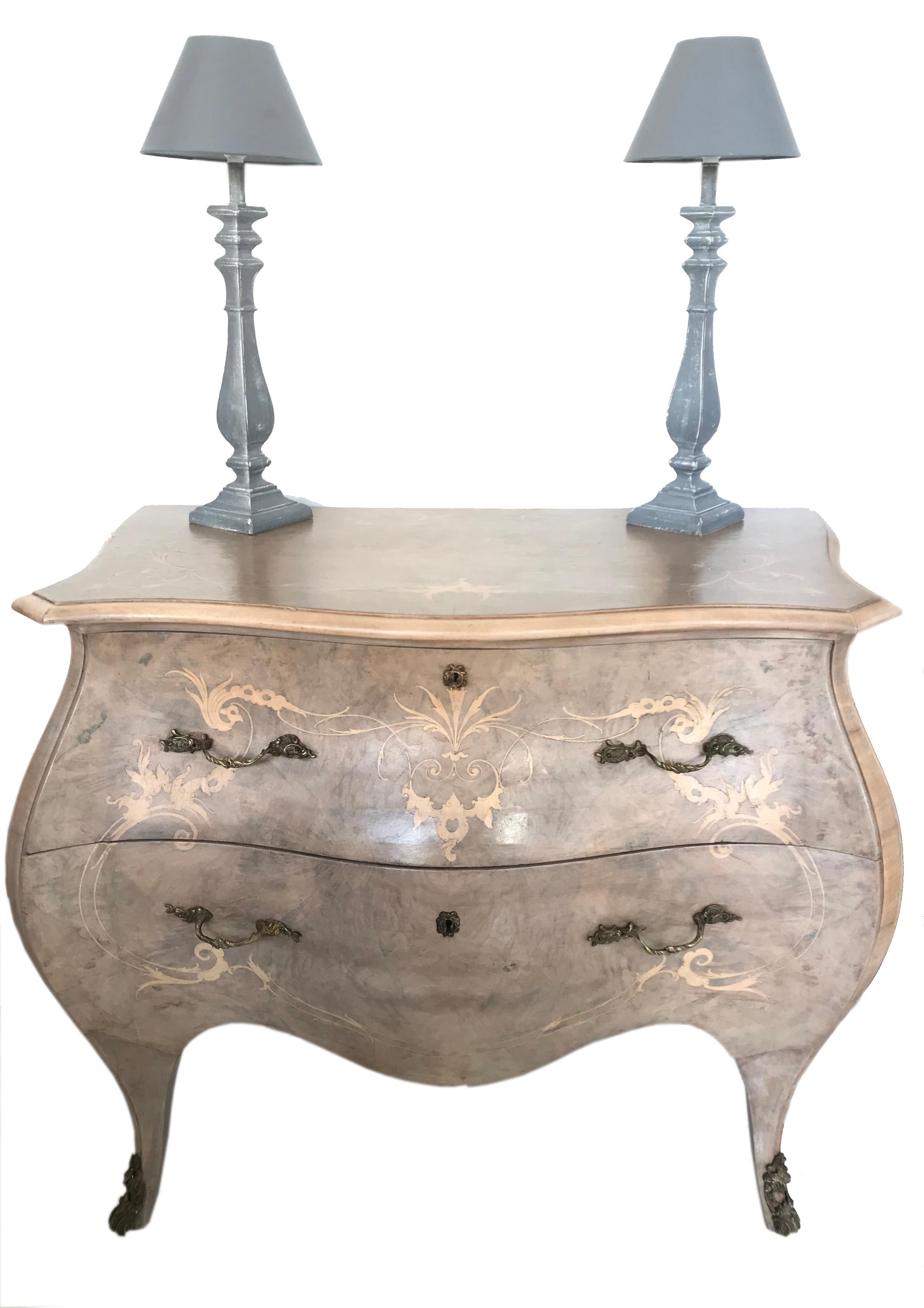 Pair of French 19th Century Bleached Walnut Bombe Commodes 5