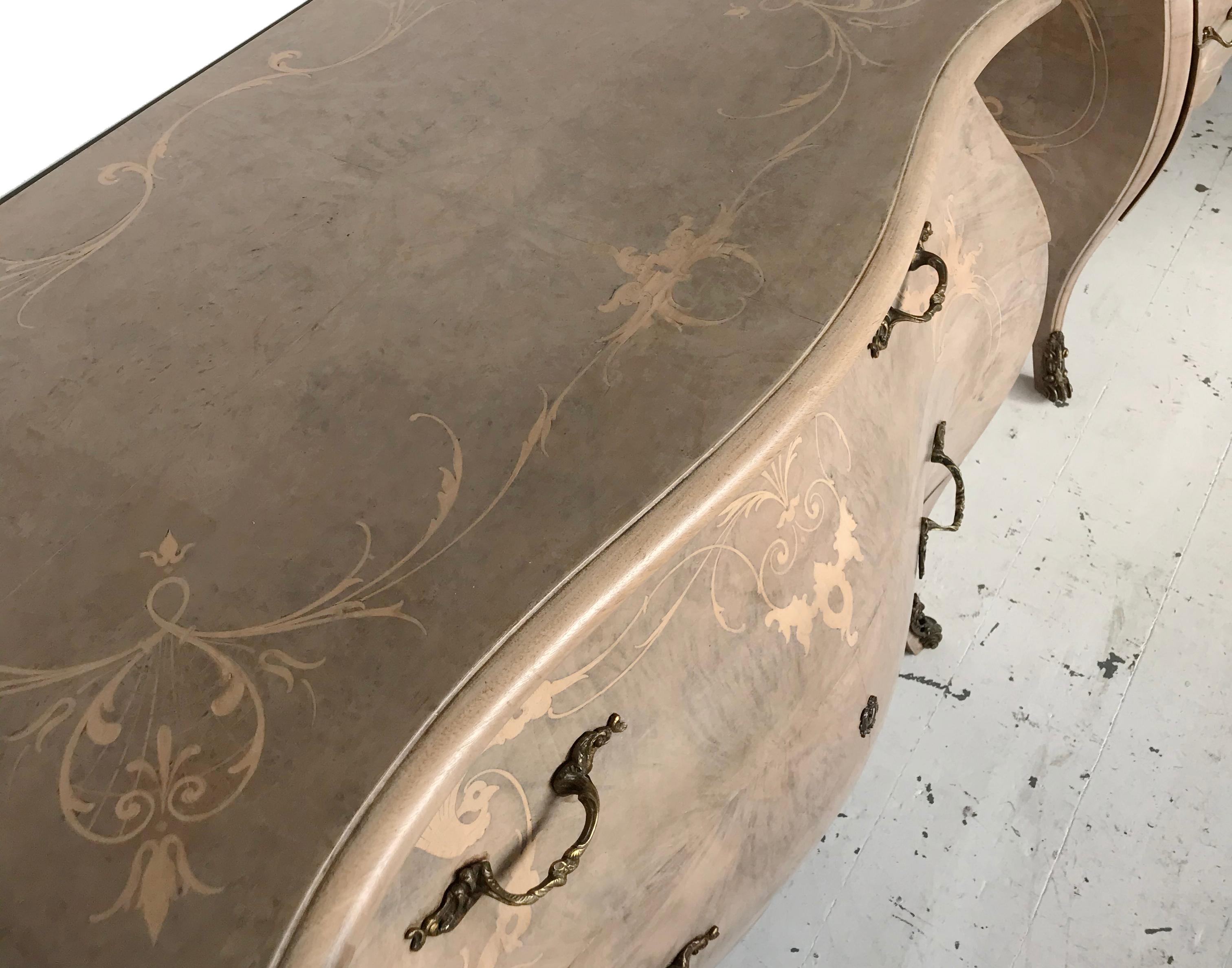 Pair of French 19th Century Bleached Walnut Bombe Commodes 6