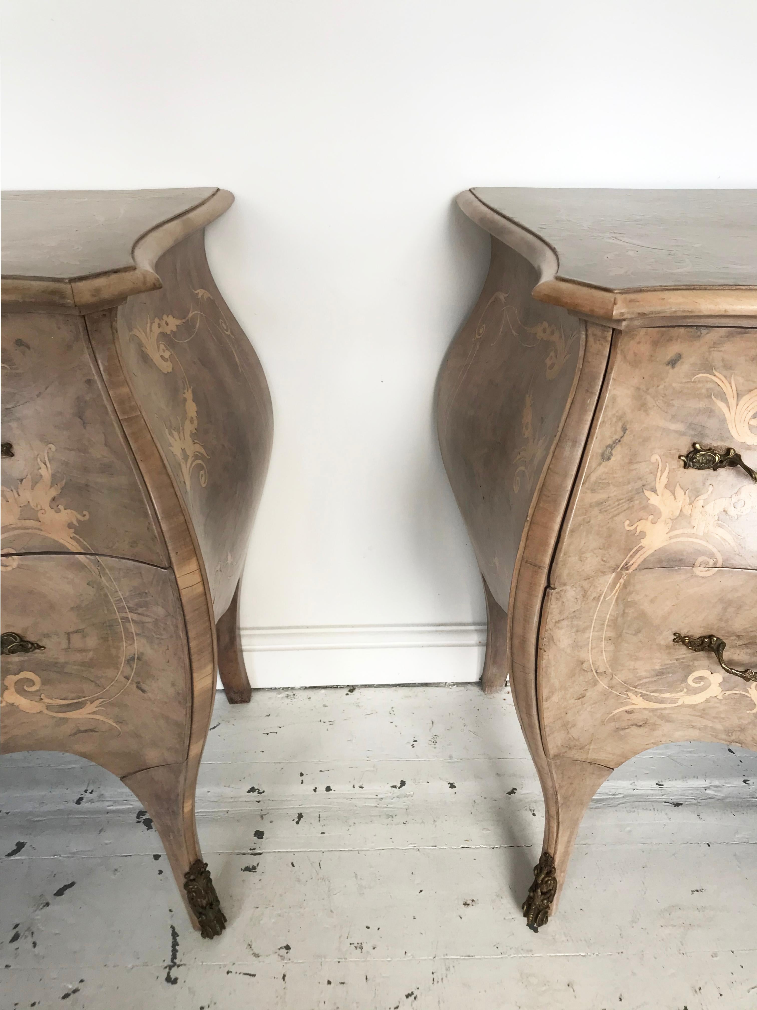 Pair of French 19th Century Bleached Walnut Bombe Commodes 8