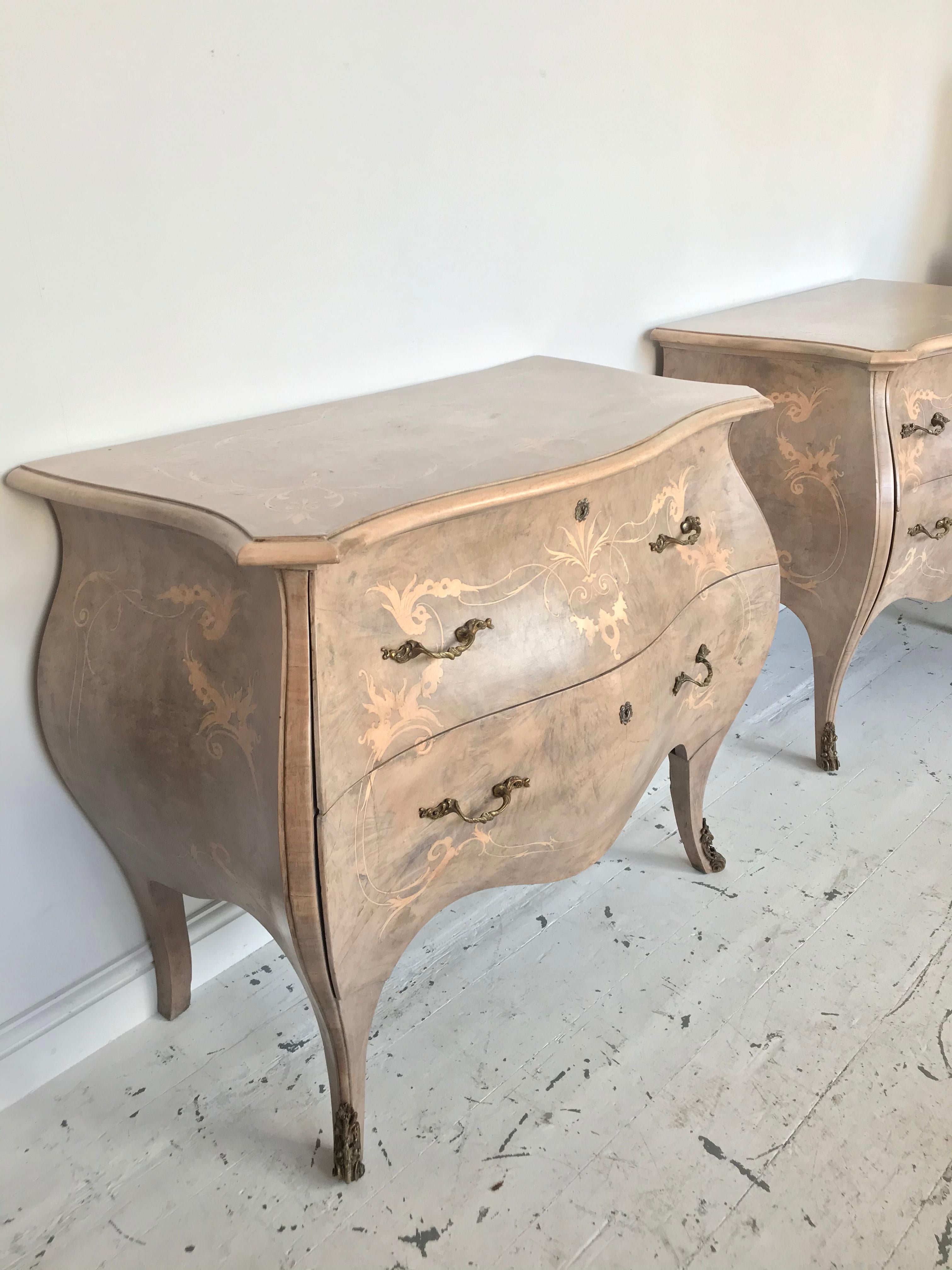 Pair of French 19th Century Bleached Walnut Bombe Commodes 9