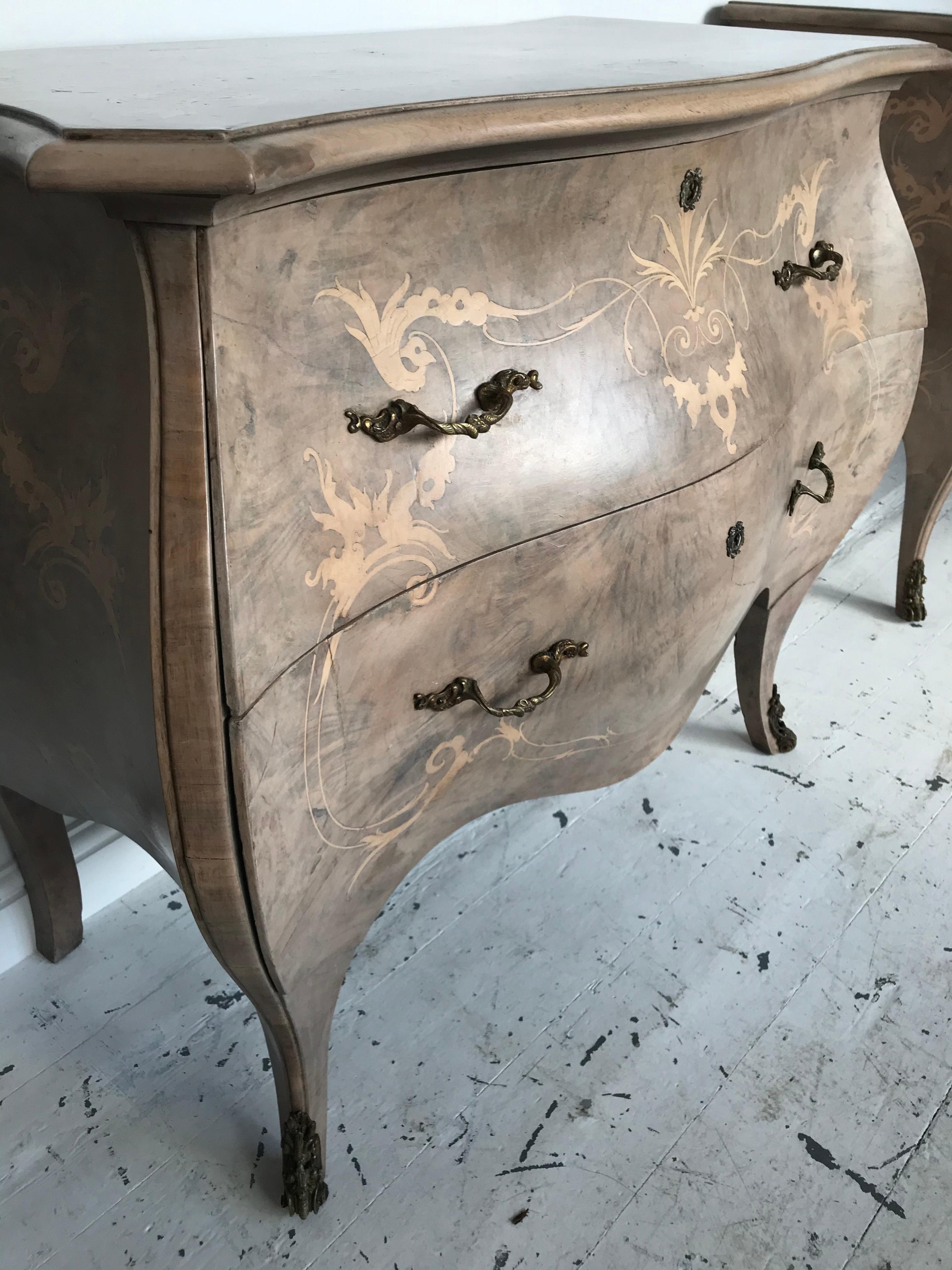 Pair of French 19th Century Bleached Walnut Bombe Commodes In Fair Condition In Sherborne, GB
