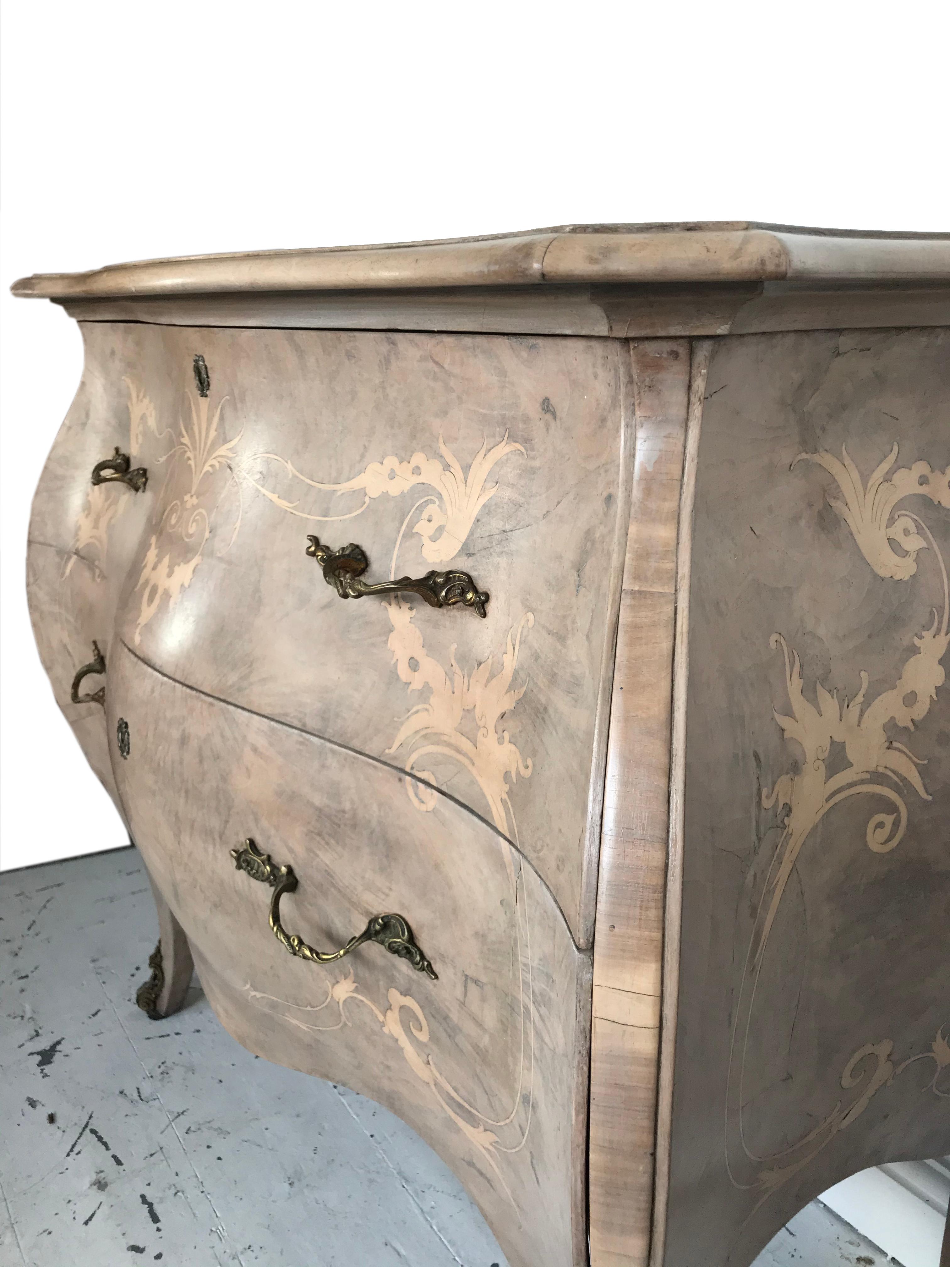 Pair of French 19th Century Bleached Walnut Bombe Commodes 4