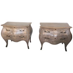 Pair of French 19th Century Bleached Walnut Bombe Commodes