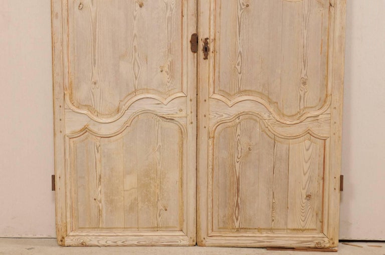 Pair of French 19th Century Bleached Wood Doors with Nice Scalloped