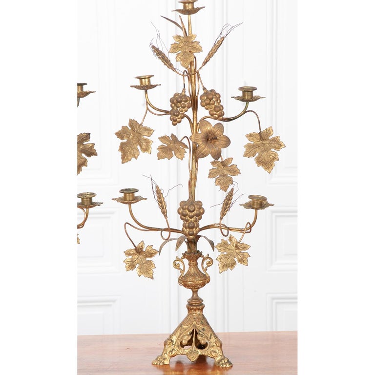Pair of French 19th Century Brass Altar Candelabra For Sale 7